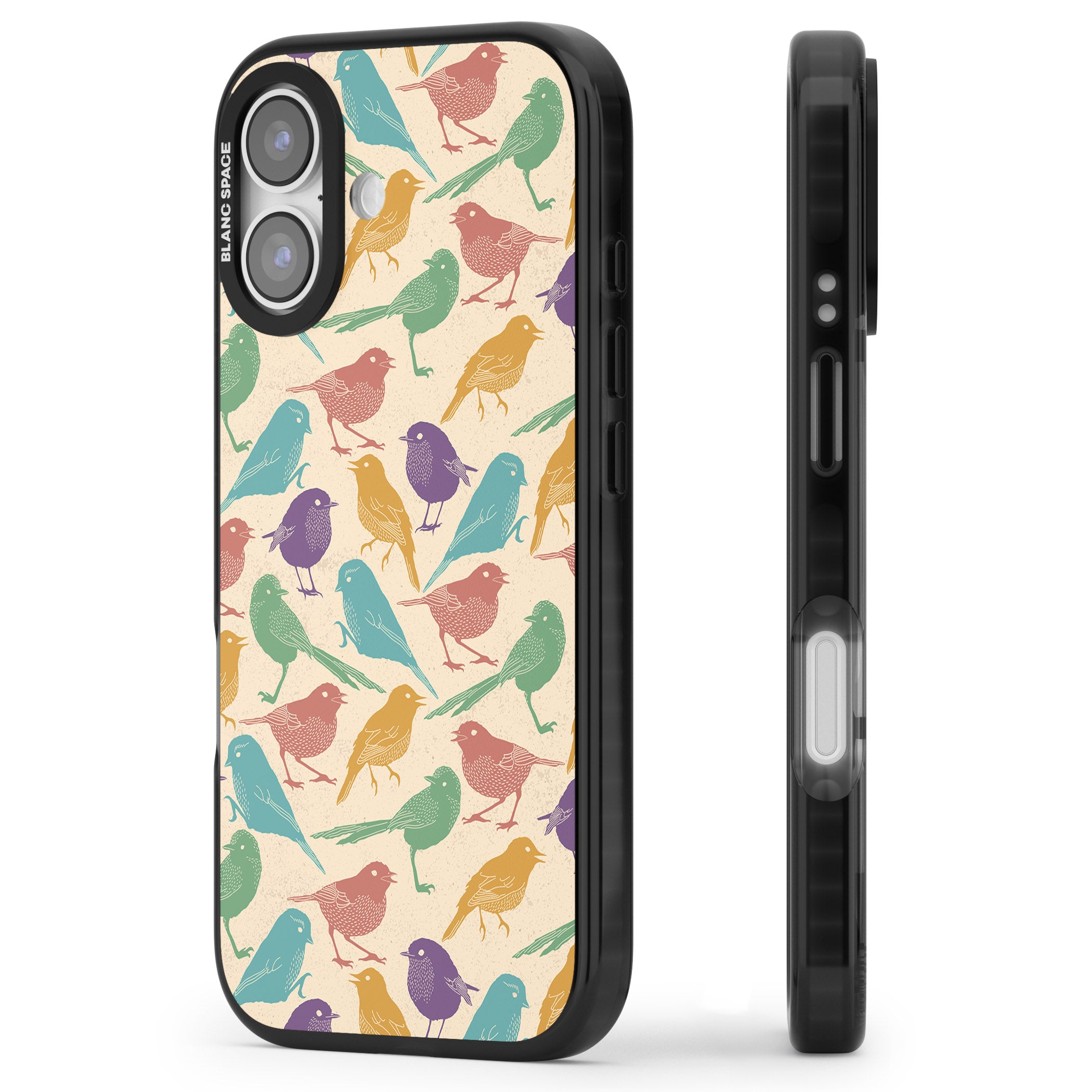 Colorful Feathered Friends iPhone 17 Impact Pro Black Phone Case Side Profile