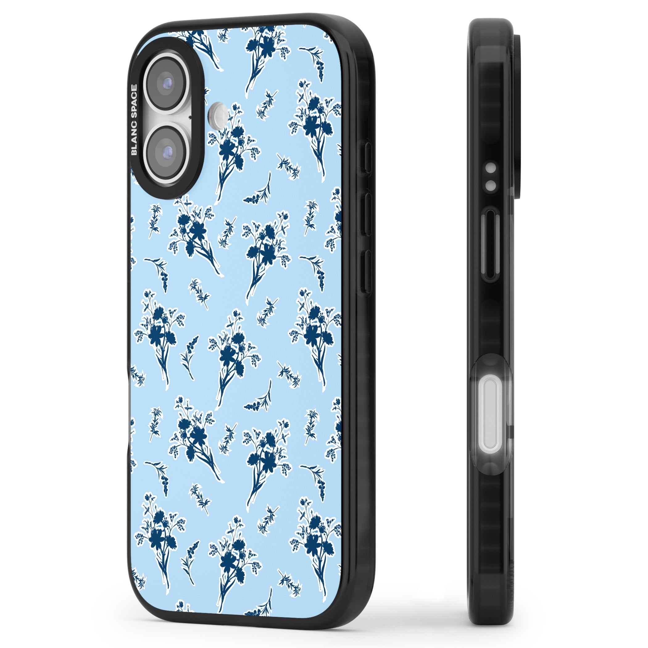 Blue Sticker Wildflowers iPhone 17 Impact Pro Black Phone Case Side Profile