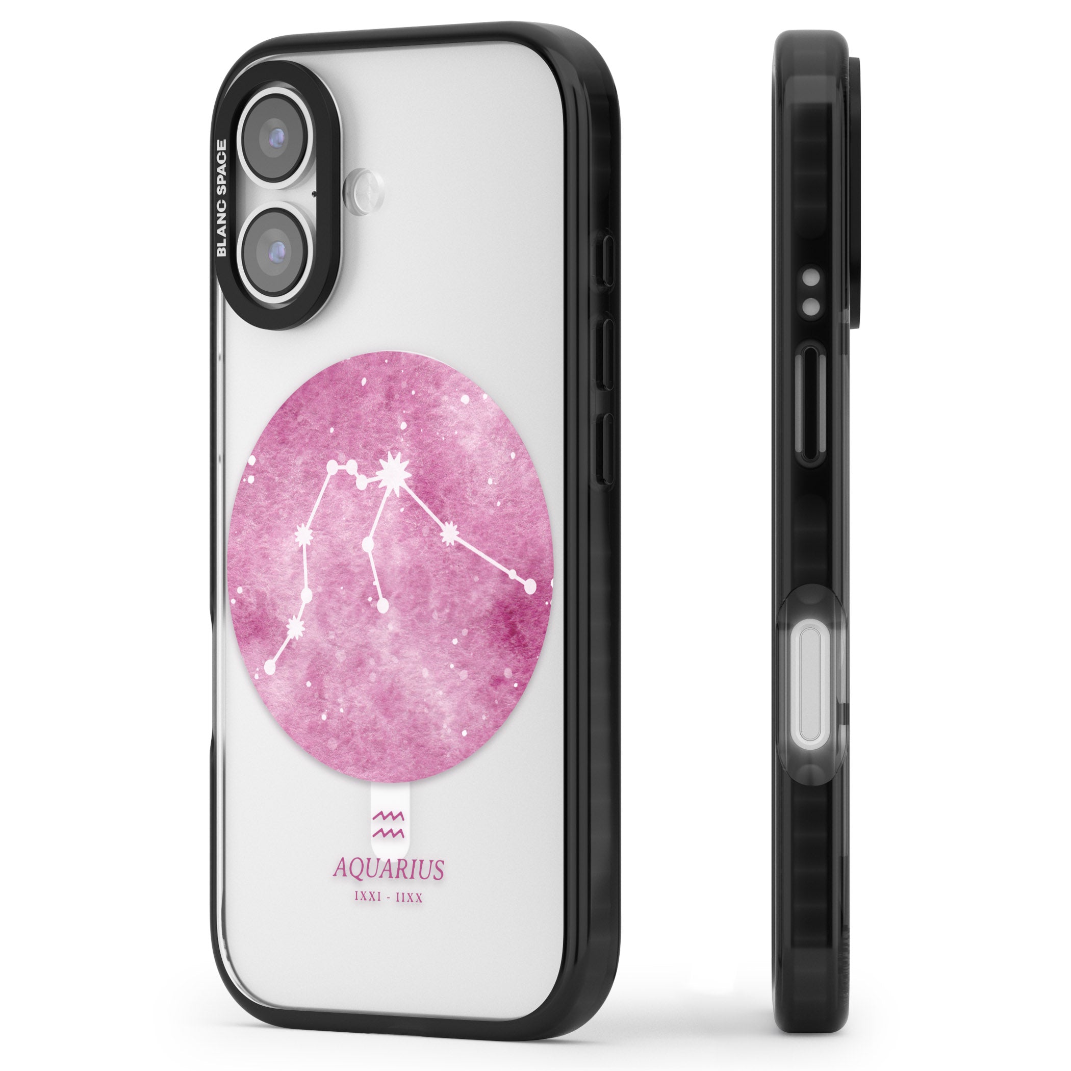 Aquarius Zodiac iPhone 17 Impact Pro Black Phone Case Side Profile