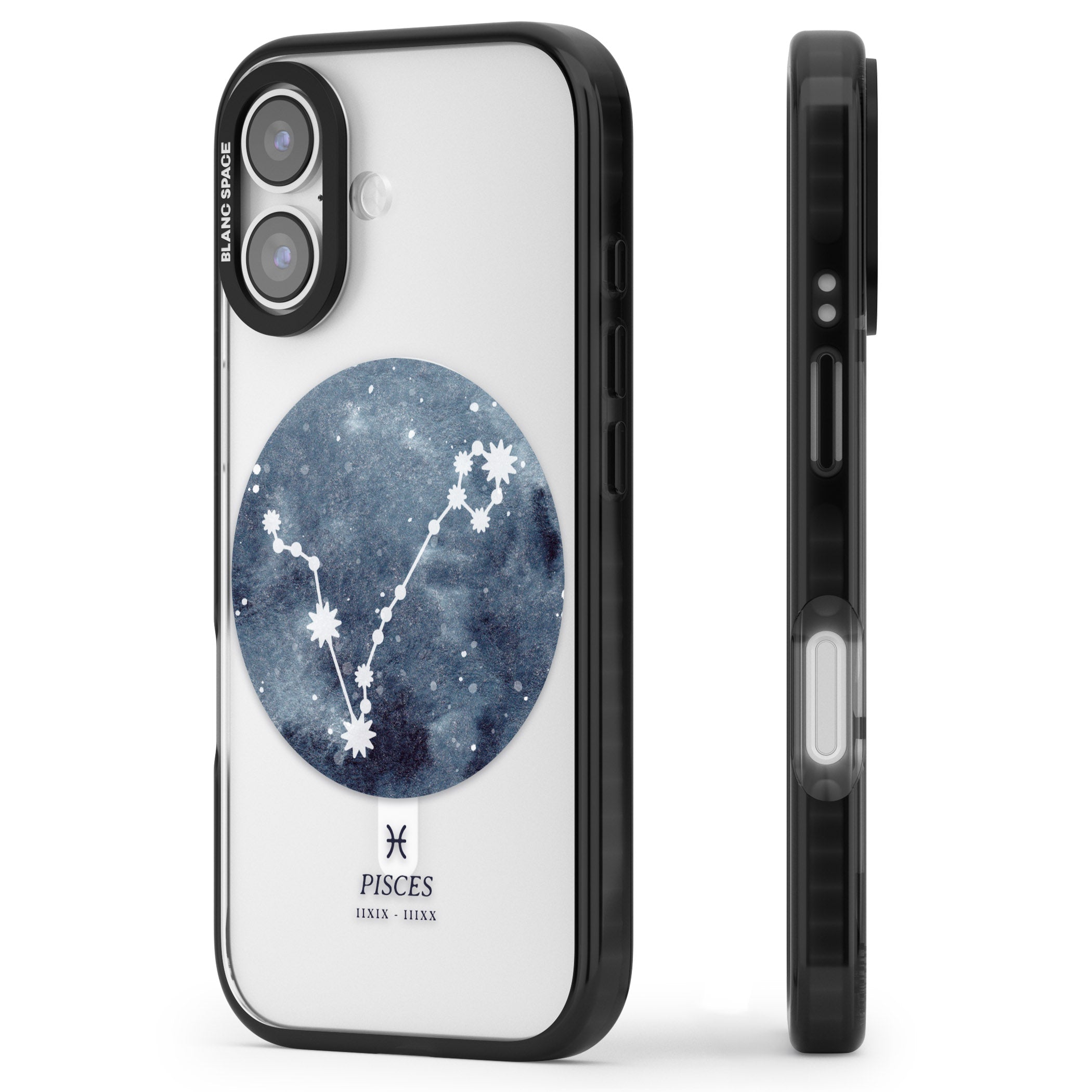 Pisces Zodiac Constellation iPhone 17 Impact Pro Black Phone Case Side Profile