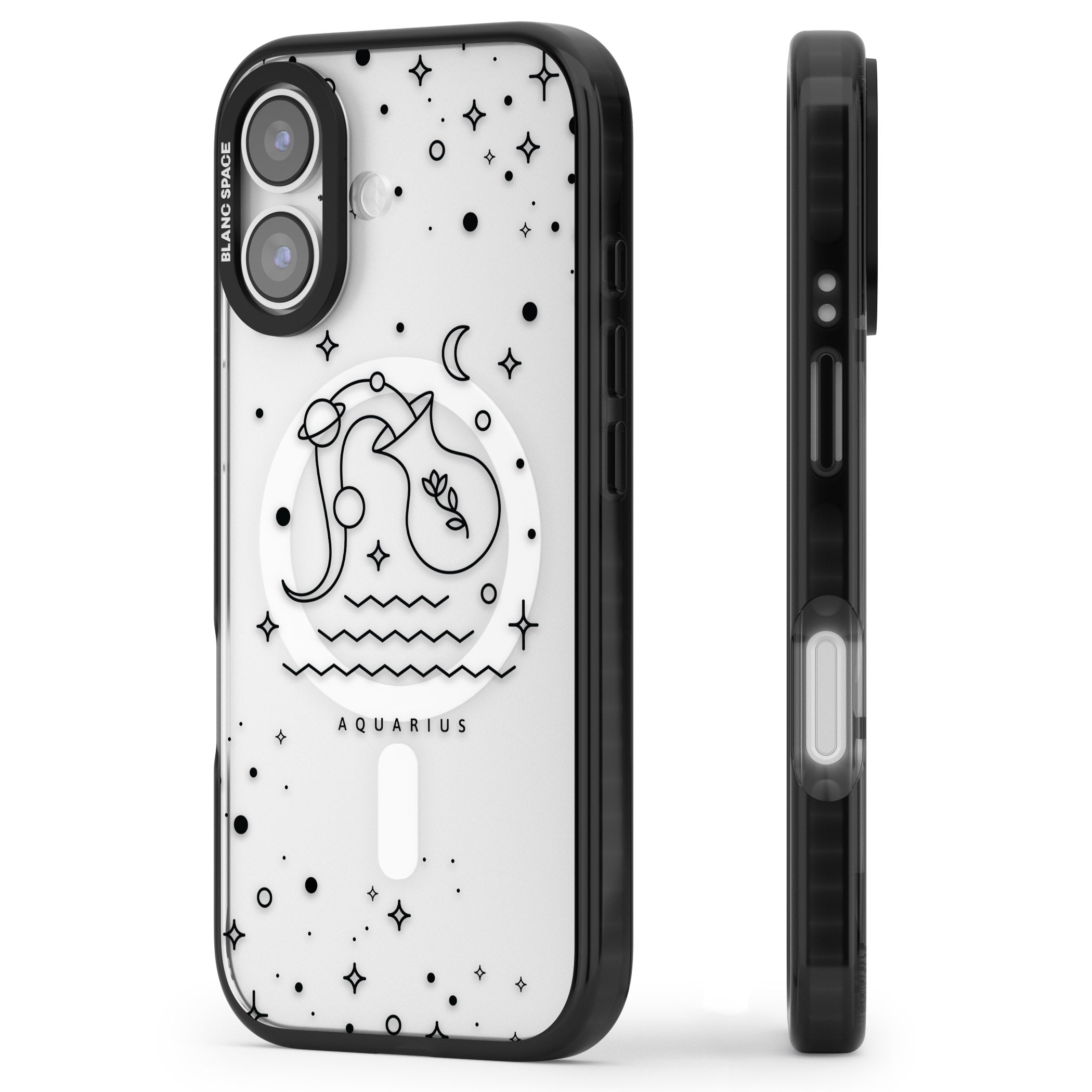 Aquarius Zodiac Symbol iPhone 17 Impact Pro Black Phone Case Side Profile
