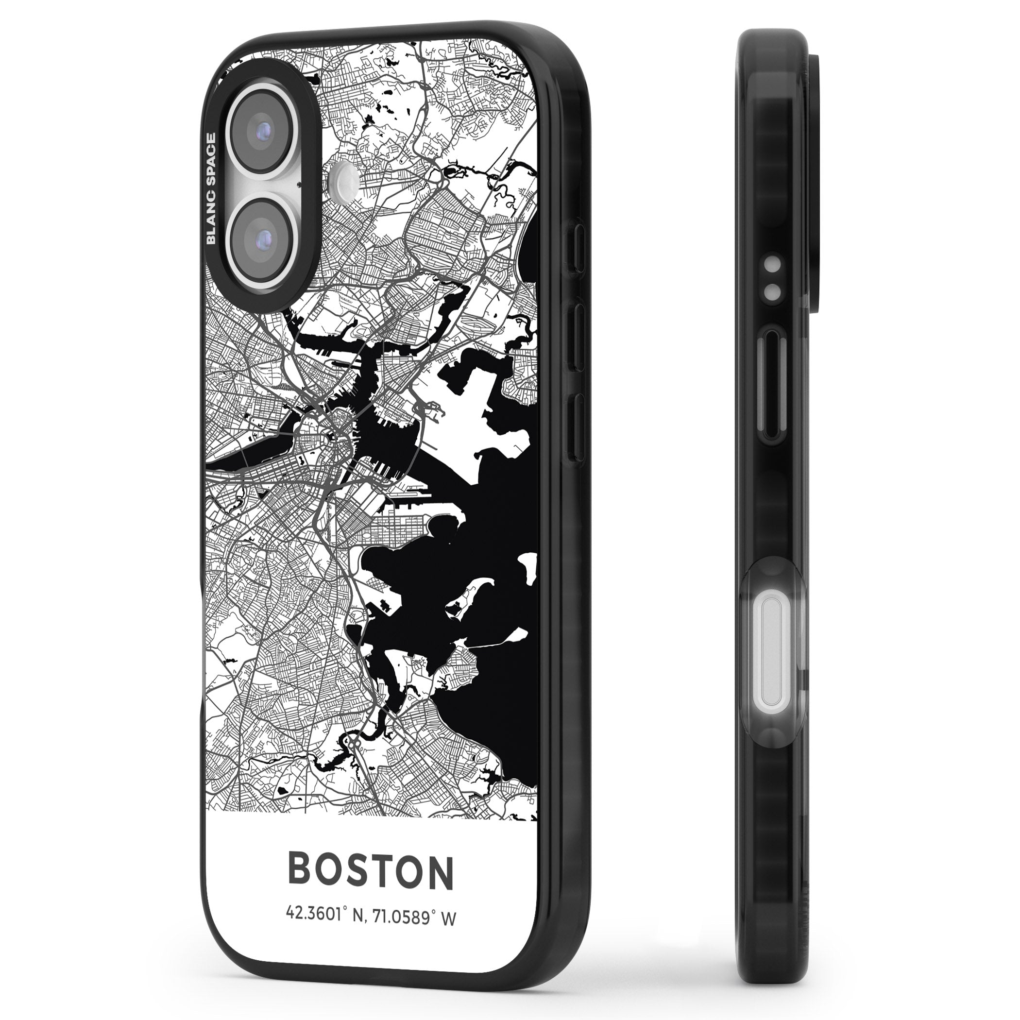Boston Map iPhone 17 Impact Black Phone Case Side Profile