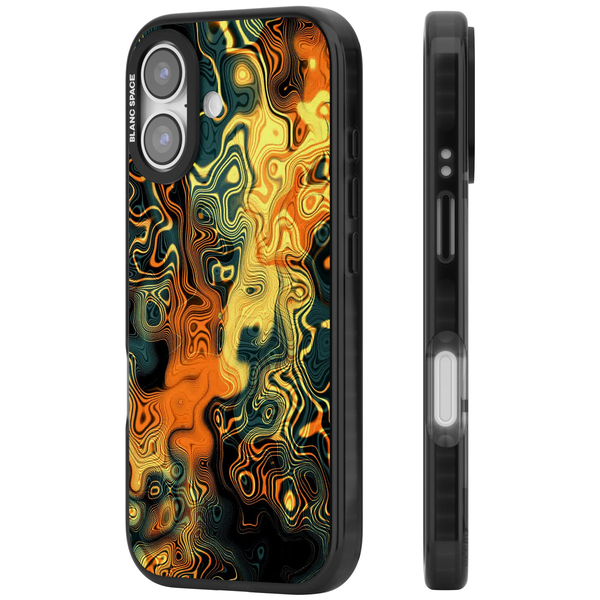 Liquid Amber iPhone 16 / iPhone 16 Plus / iPhone 17 Impact Black Phone Case side