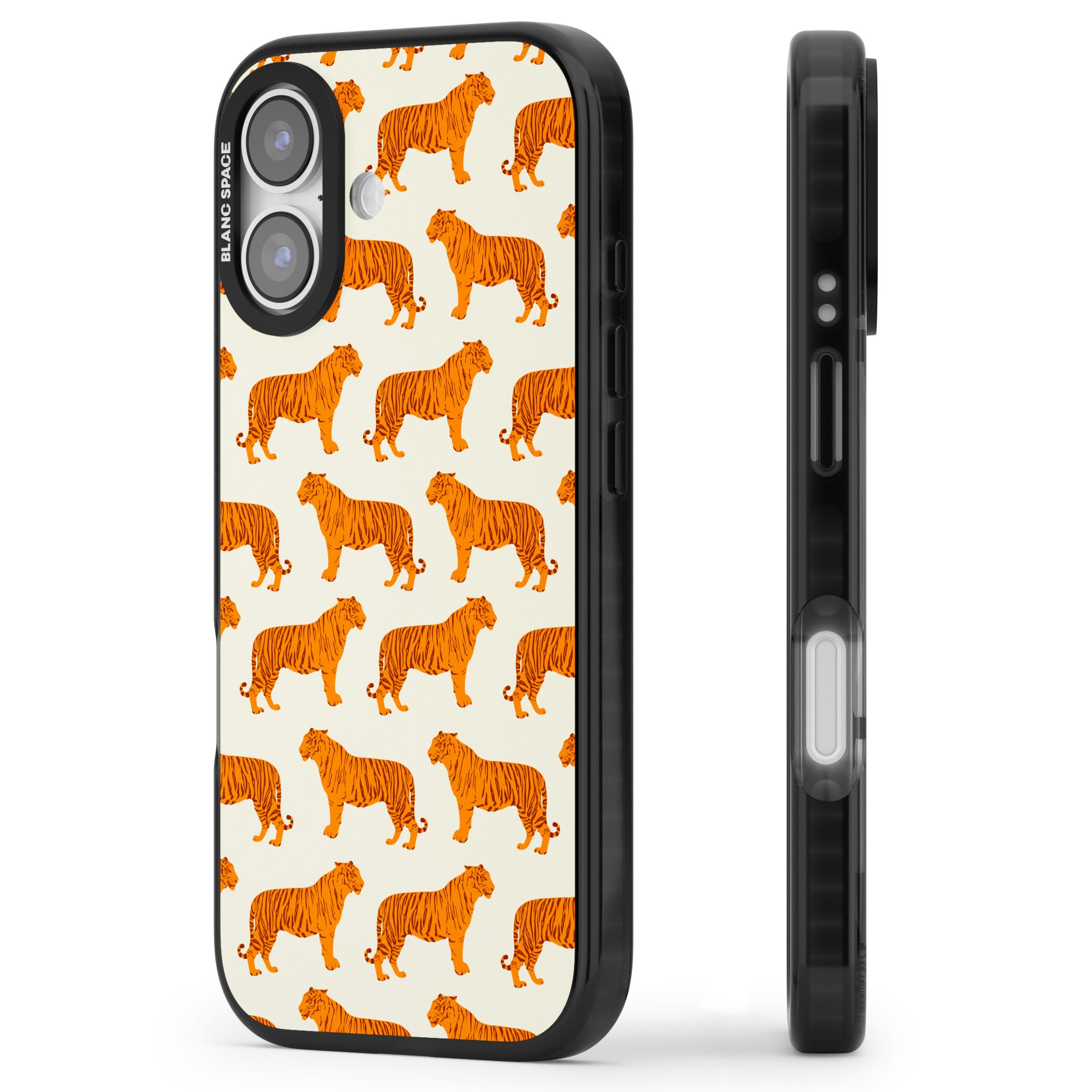 Trendy Tiger Patterns Tigers On Khaki iPhone 17 Impact Black Phone Case Side Profile