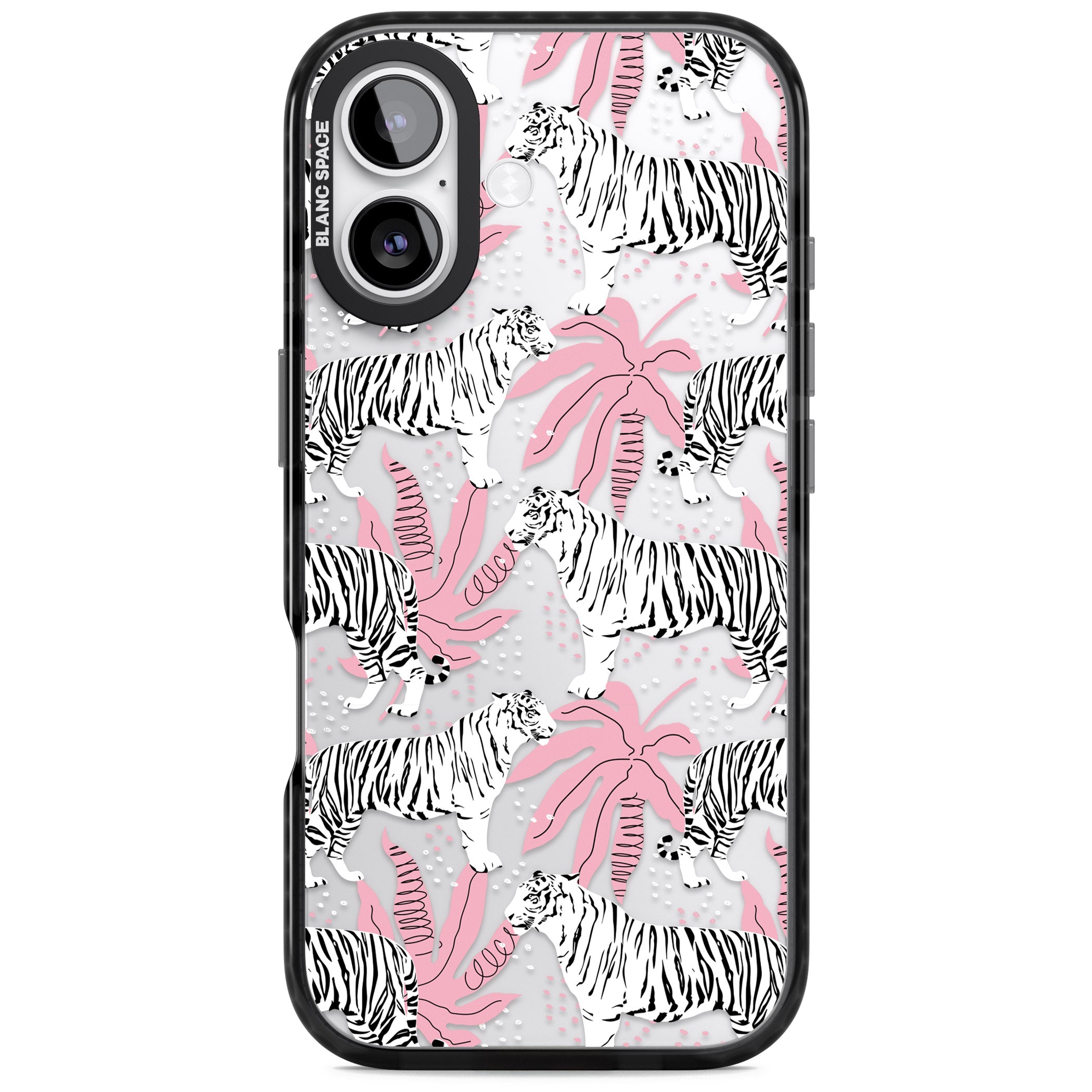 Pink & White Tropical Tigers iPhone 17 Impact Black Phone Case