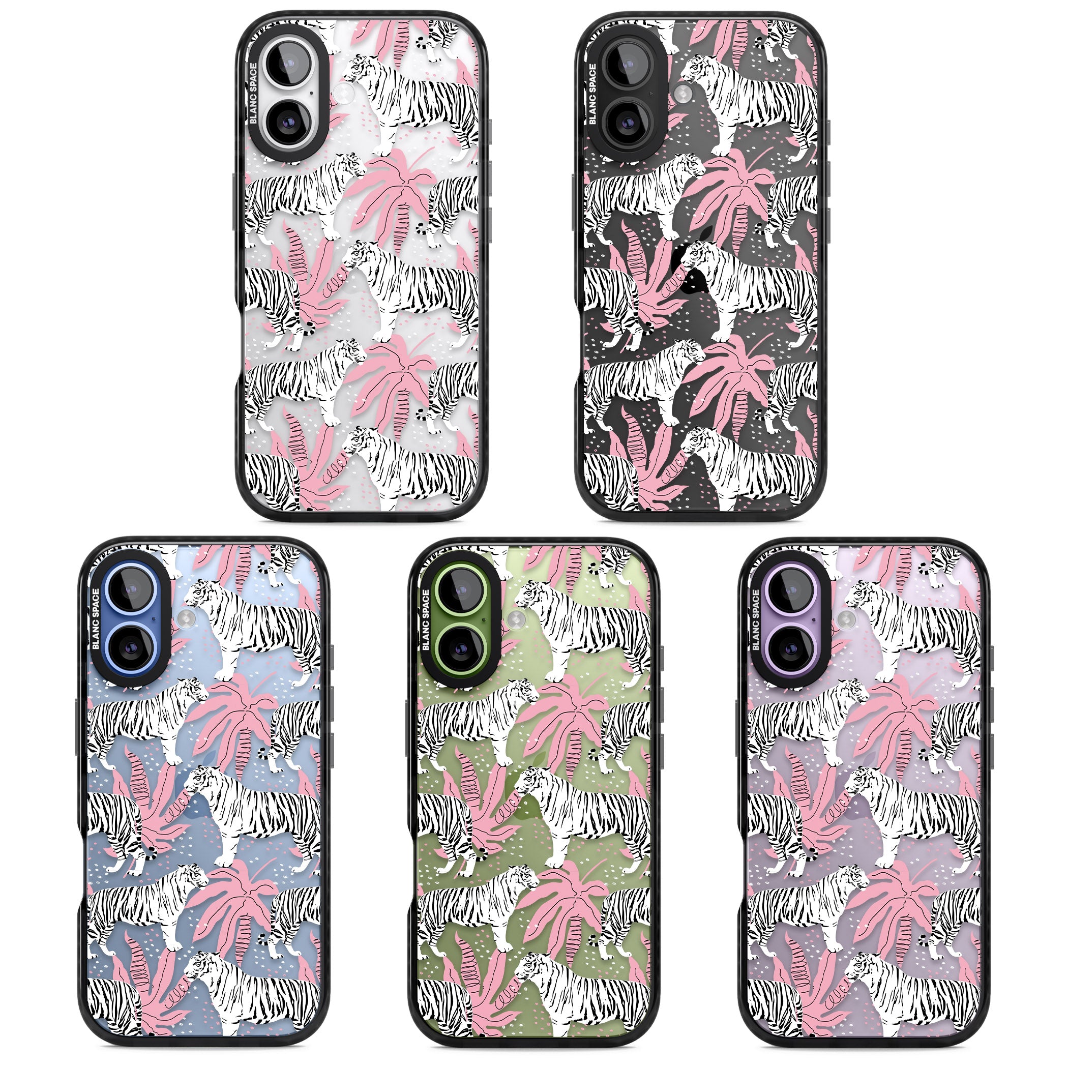 Pink & White Tropical Tigers iPhone 17 Impact Black Phone Case APT Impact Protection
