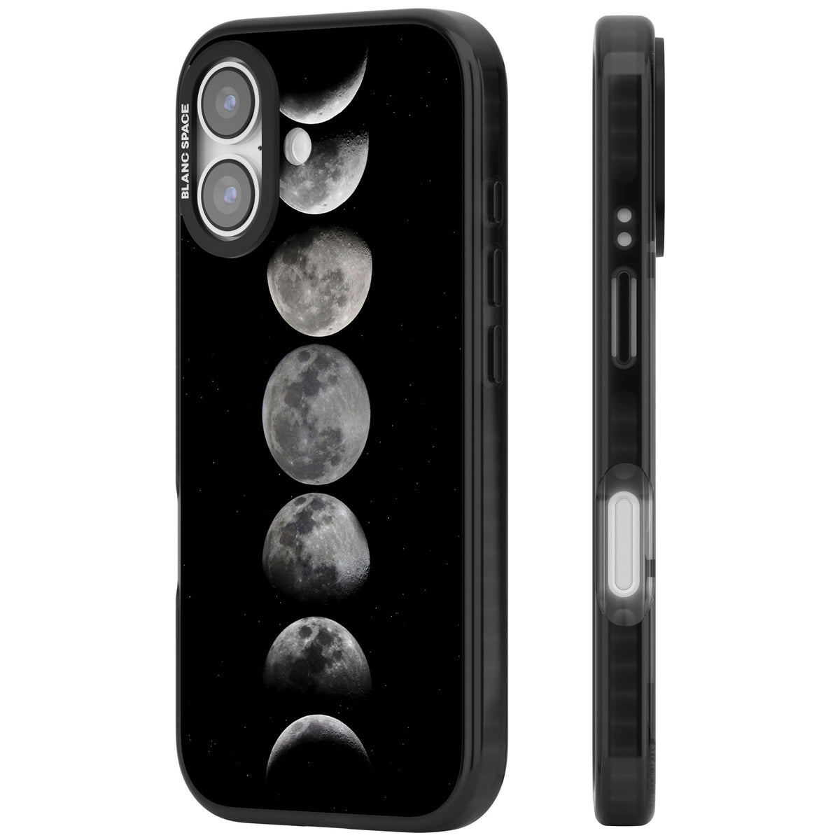 Phases Of The Moon iPhone 16 / iPhone 16 Plus / iPhone 17 Impact Black Phone Case side