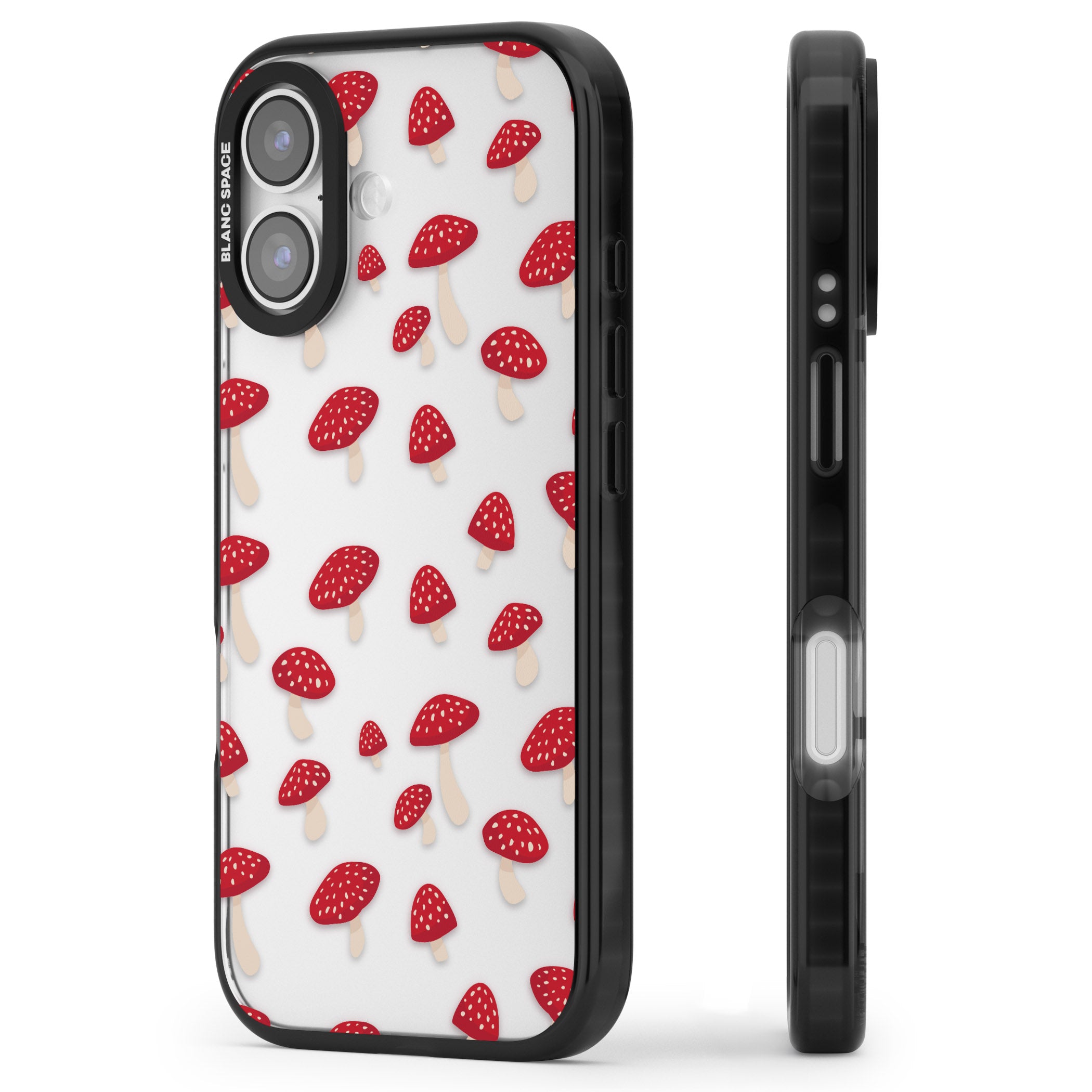 Magical Mushroom Pattern iPhone 17 Impact Black Phone Case Side Profile