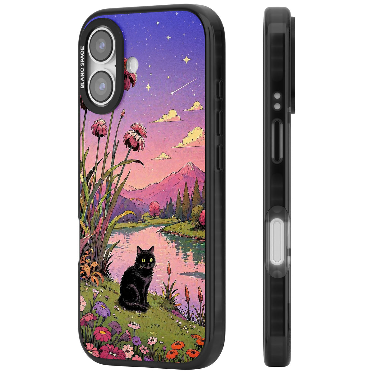 Mystic Whiskers iPhone 16 / iPhone 16 Plus / iPhone 17 Impact Black Phone Case side