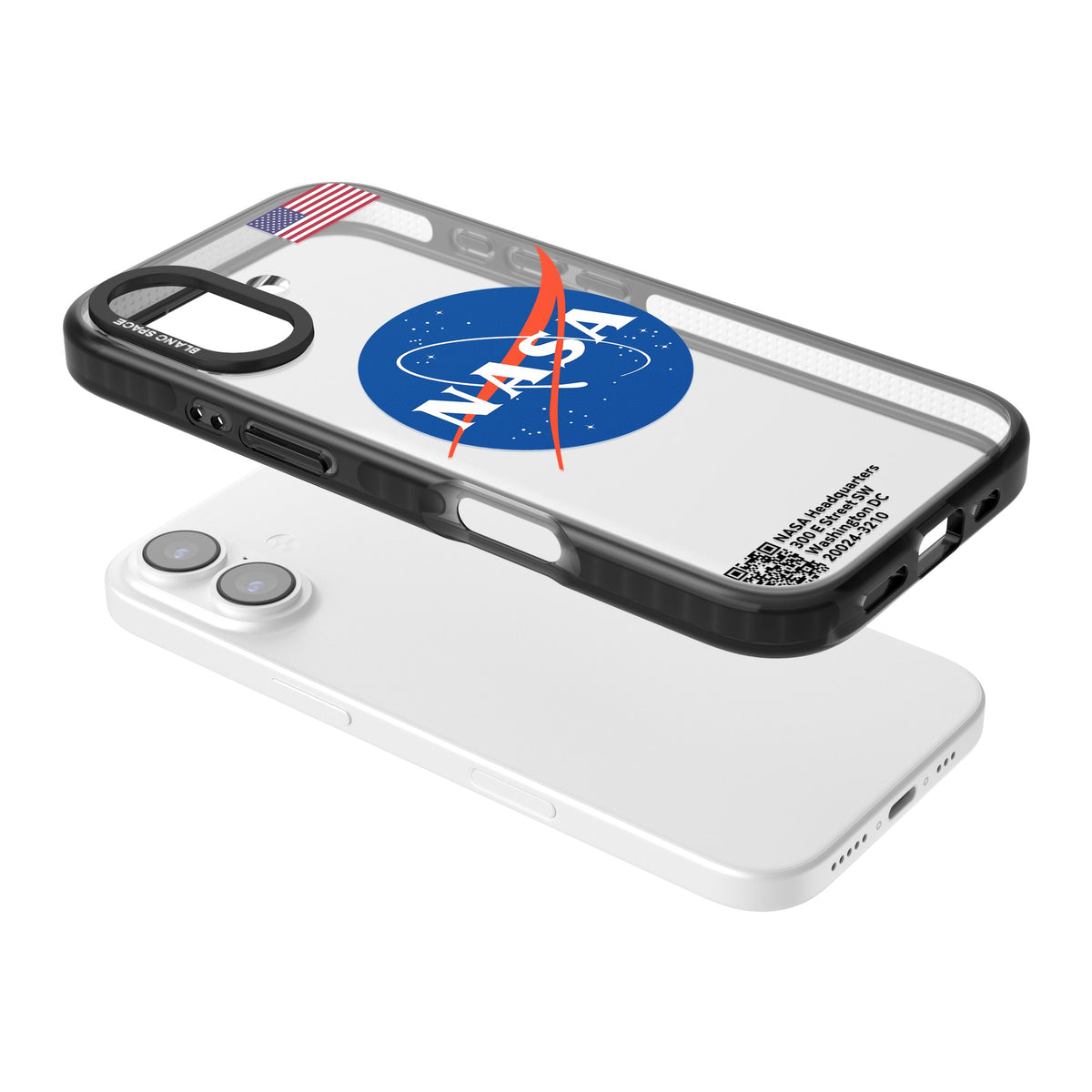 Nasa Meatball iPhone 16 / iPhone 16 Plus / iPhone 17 Impact Black Phone Case angled