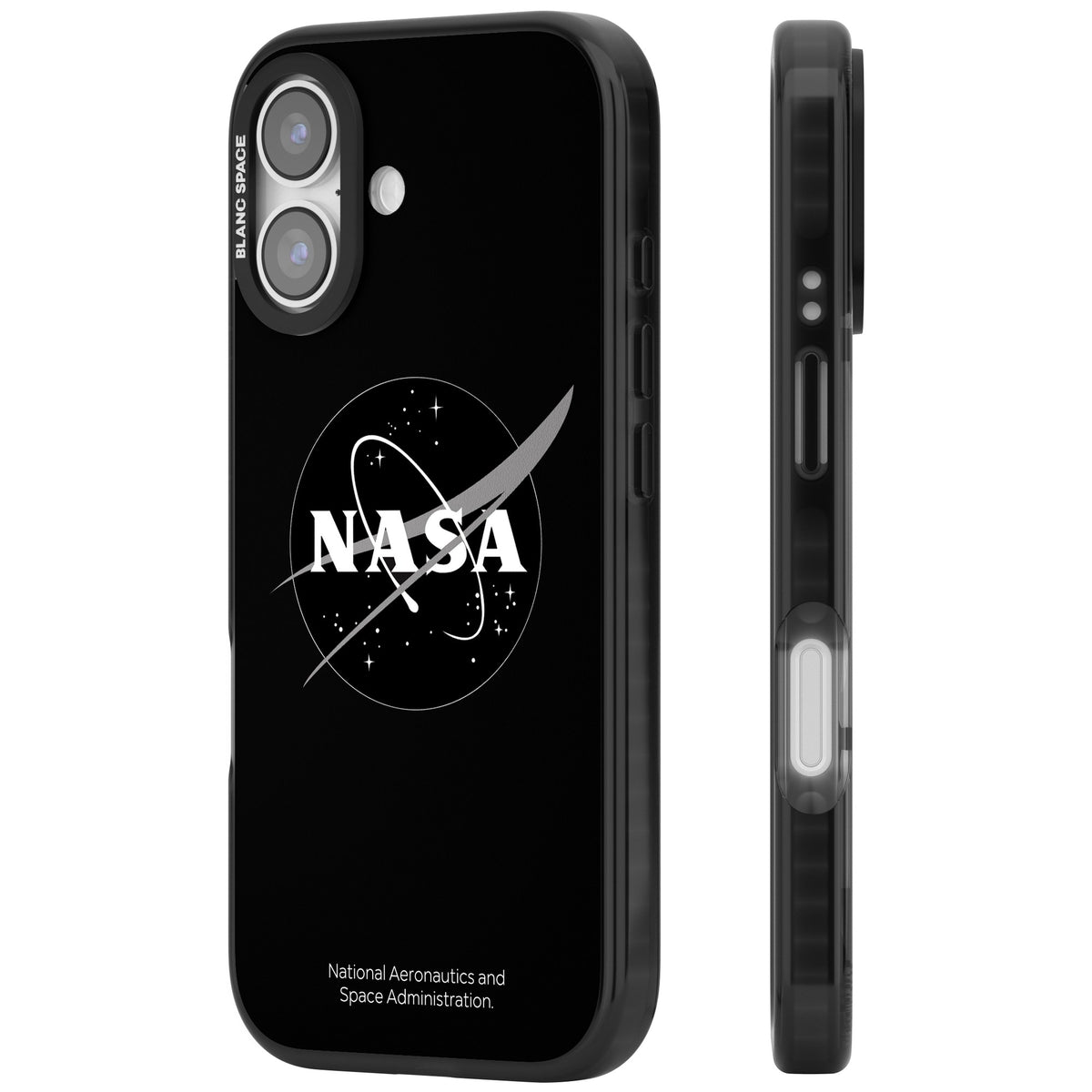 Dark Nasa Meatball iPhone 16 / iPhone 16 Plus / iPhone 17 Impact Black Phone Case side