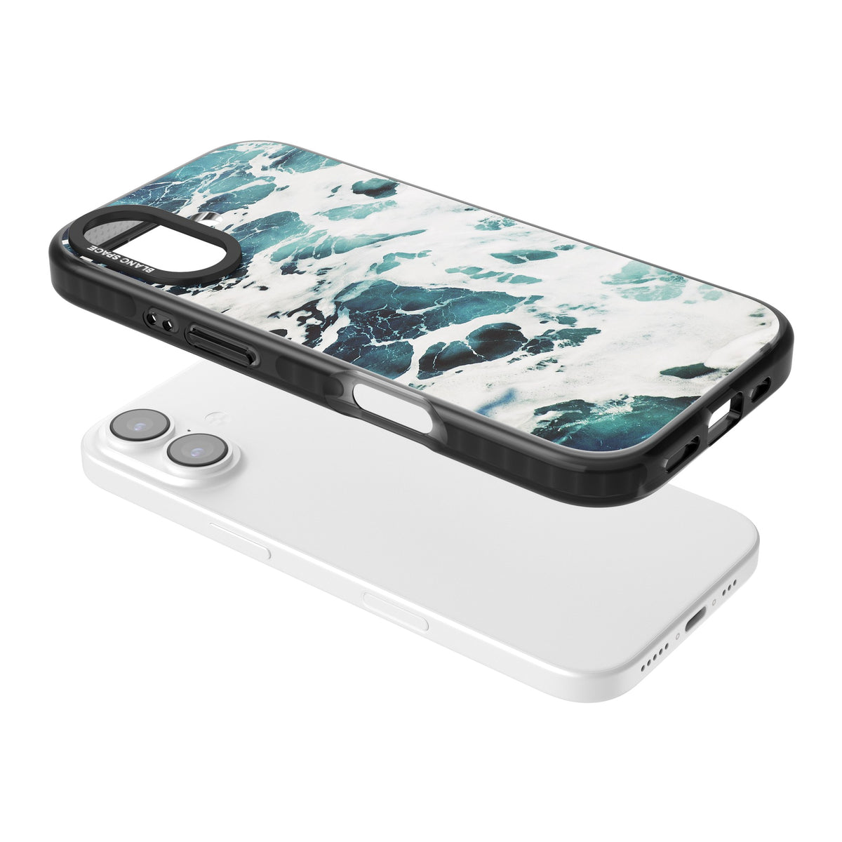 Ocean Surge iPhone 16 / iPhone 16 Plus / iPhone 17 Impact Black Phone Case angled