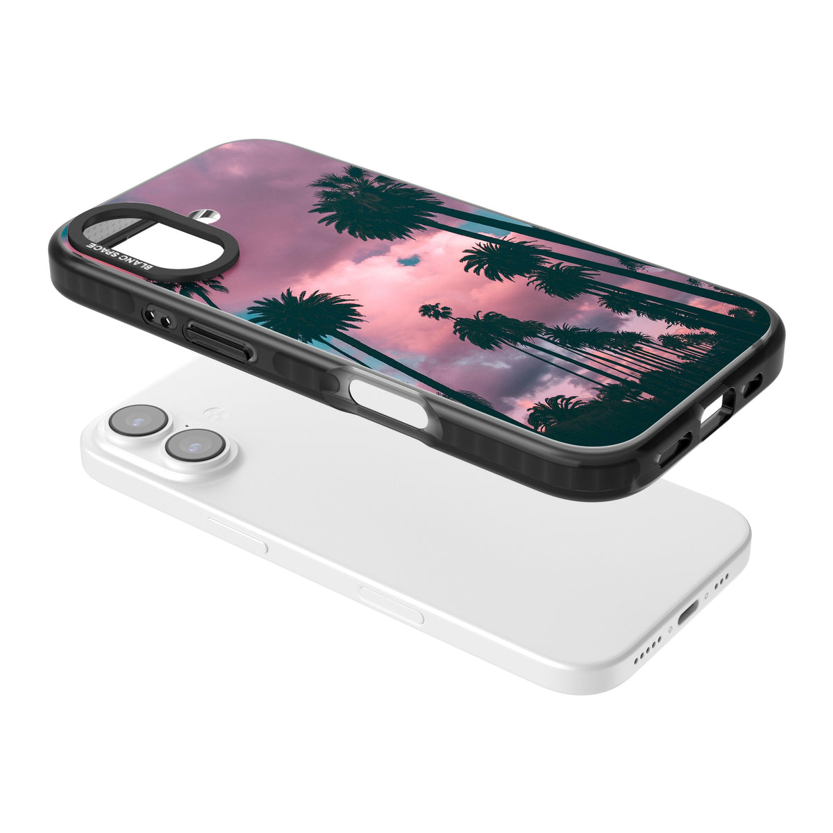 Sunset Palms iPhone 16 / iPhone 16 Plus / iPhone 17 Impact Black Phone Case angled