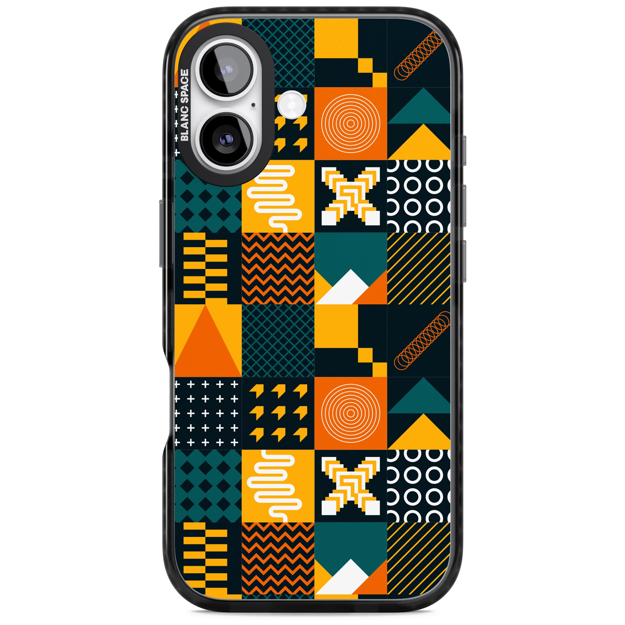 Funky Geometric Patterns: Orange & Dark Green iPhone 17 Impact Black Phone Case