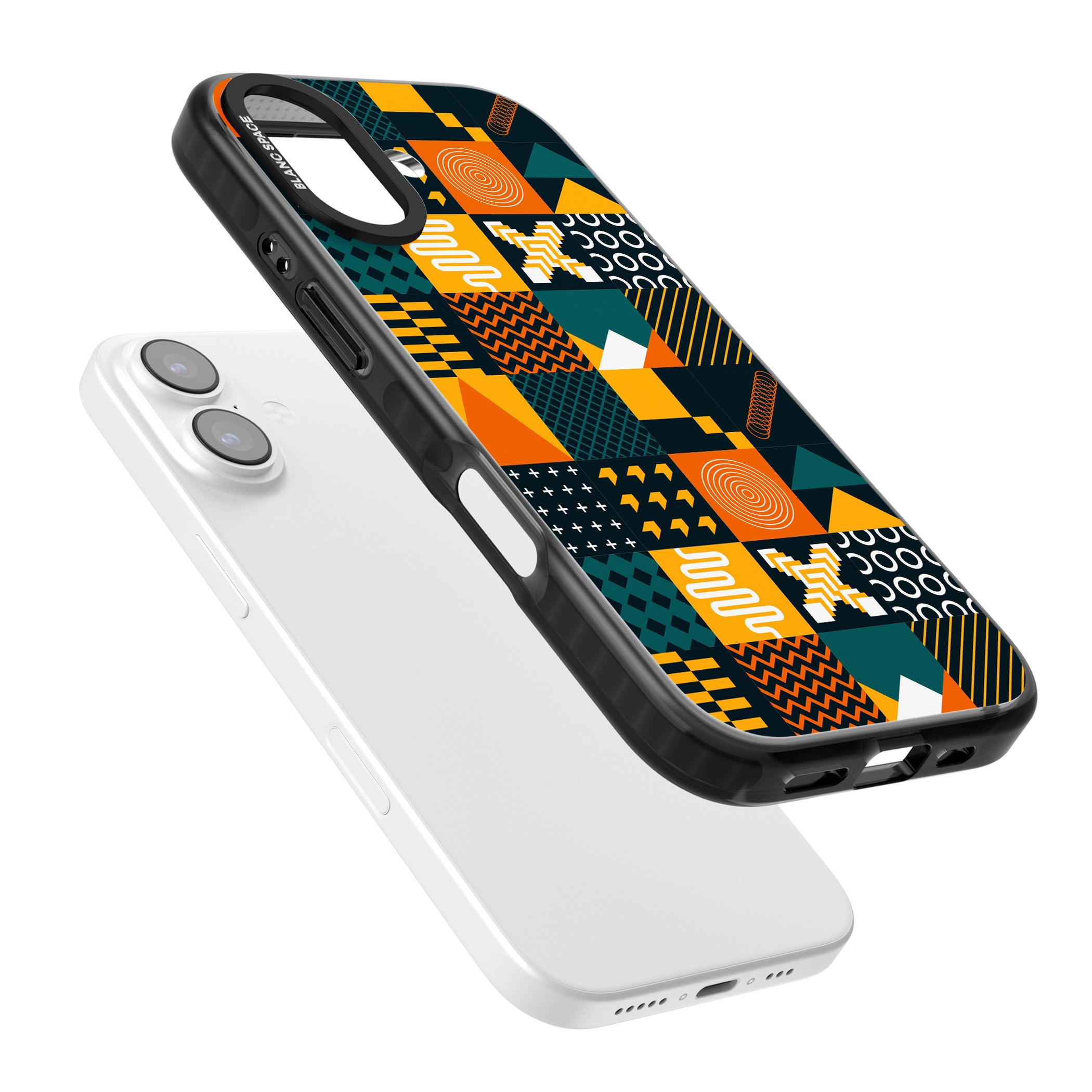 Funky Geometric Patterns: Orange & Dark Green iPhone 17 Impact Black Phone Case Colours
