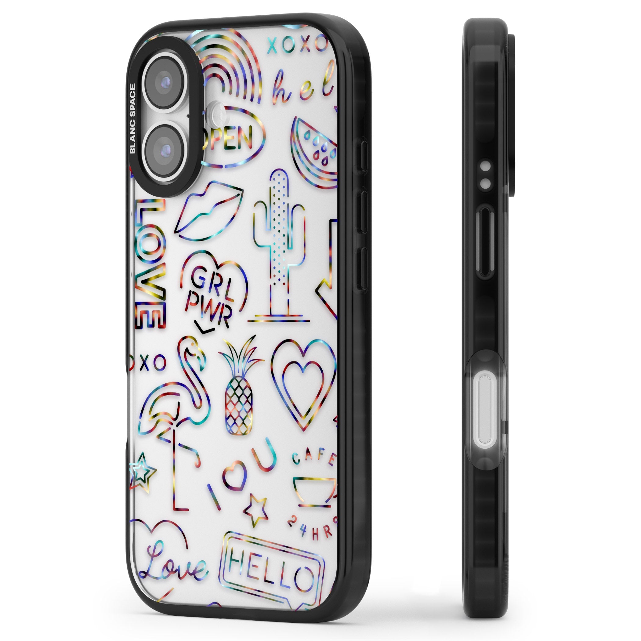 Funky Nebula Neon Sign iPhone 17 Impact Black Phone Case Side Profile