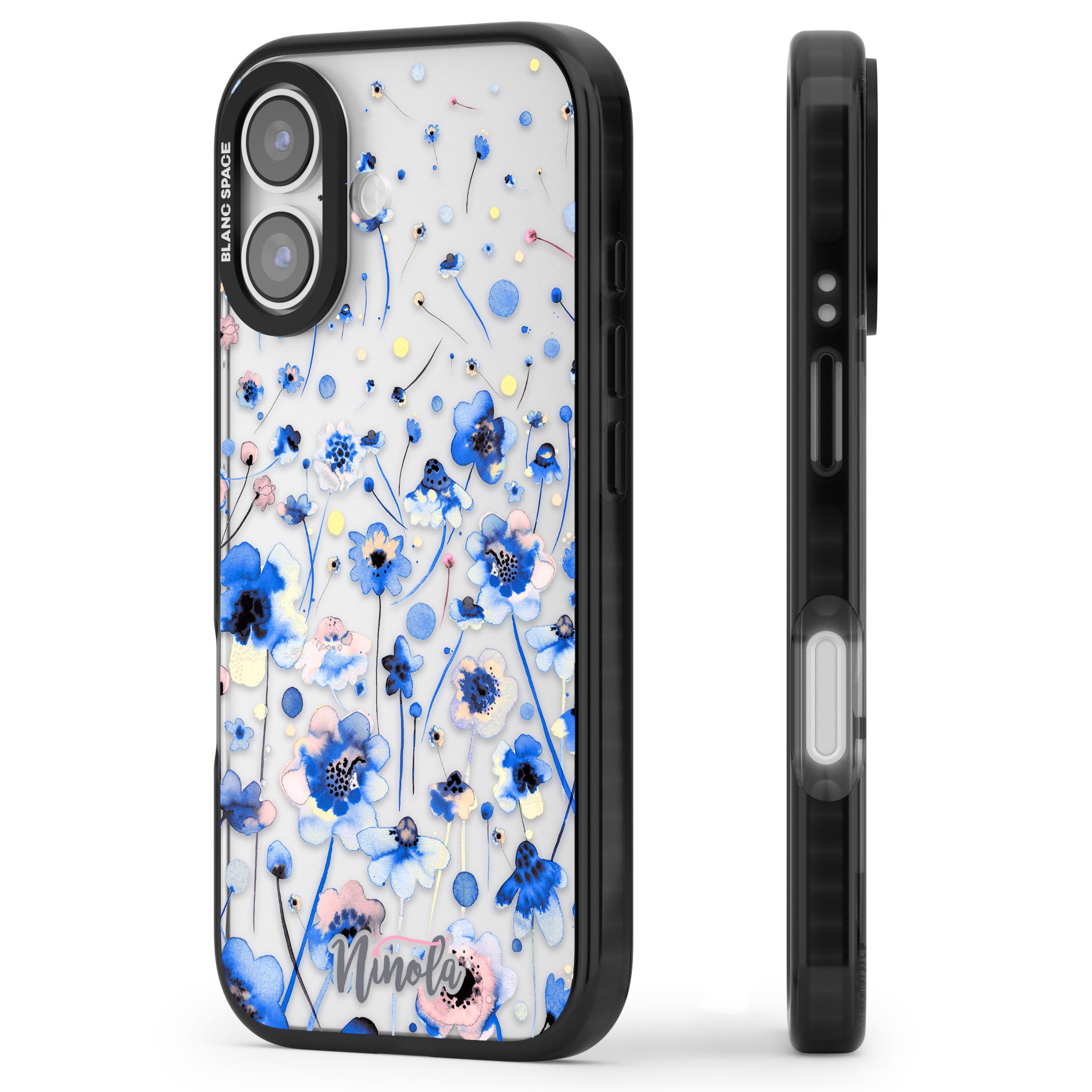 Ink Flowers Blue iPhone 17 Impact Black Phone Case Side Profile