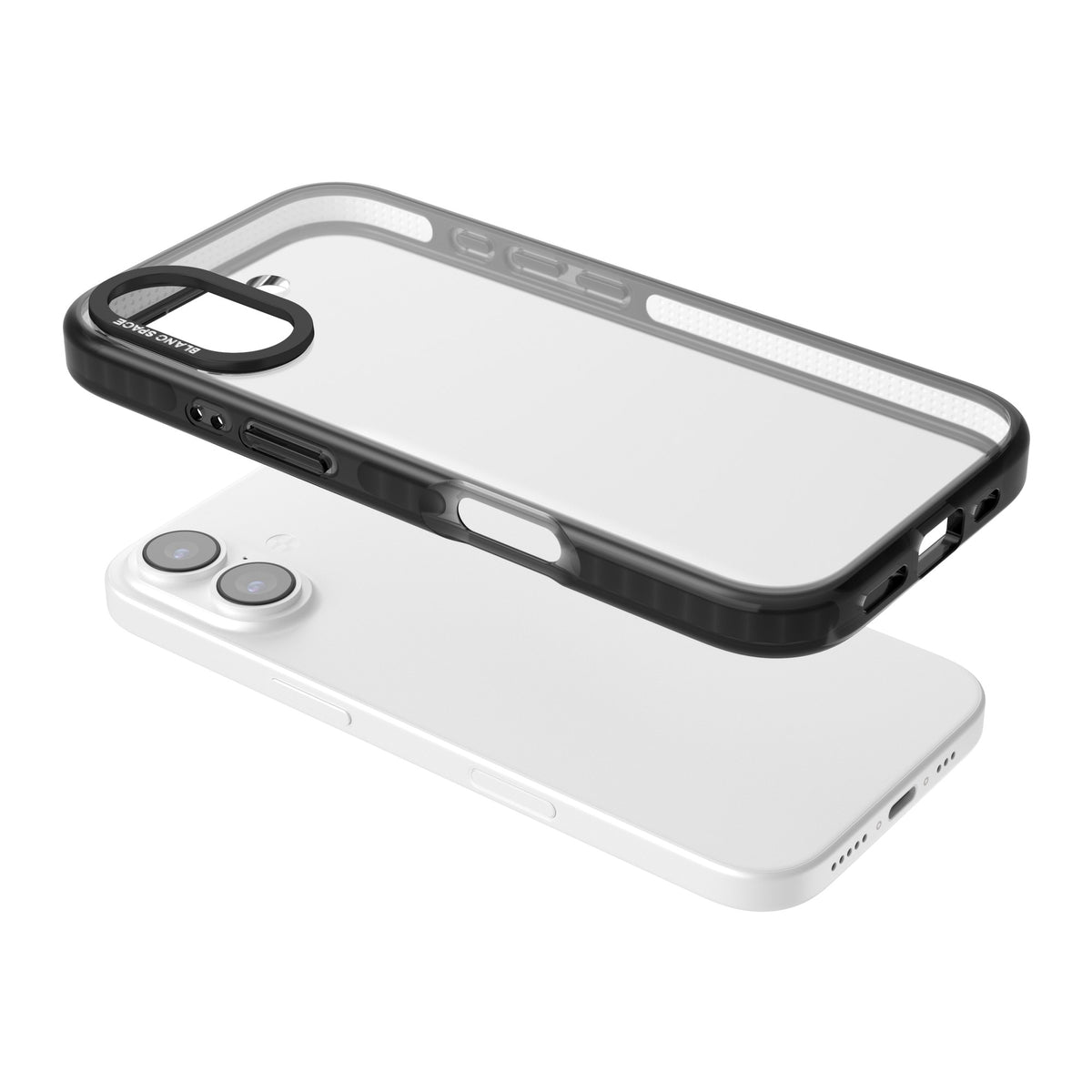 Clear Black Impact iPhone 16 / iPhone 16 Plus / iPhone 17 Impact Black Phone Case angled