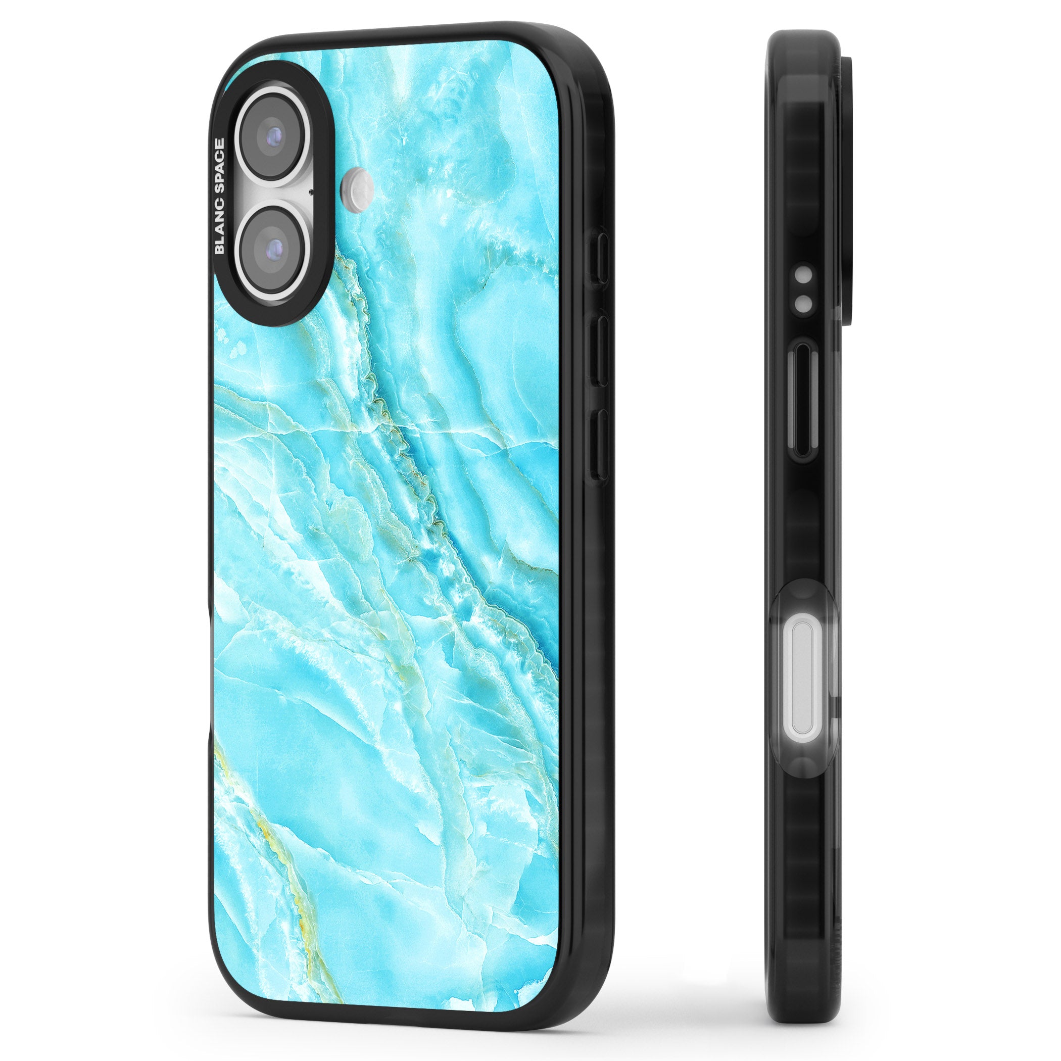 Blue Onyx Marble iPhone 17 Impact Black Phone Case Side Profile