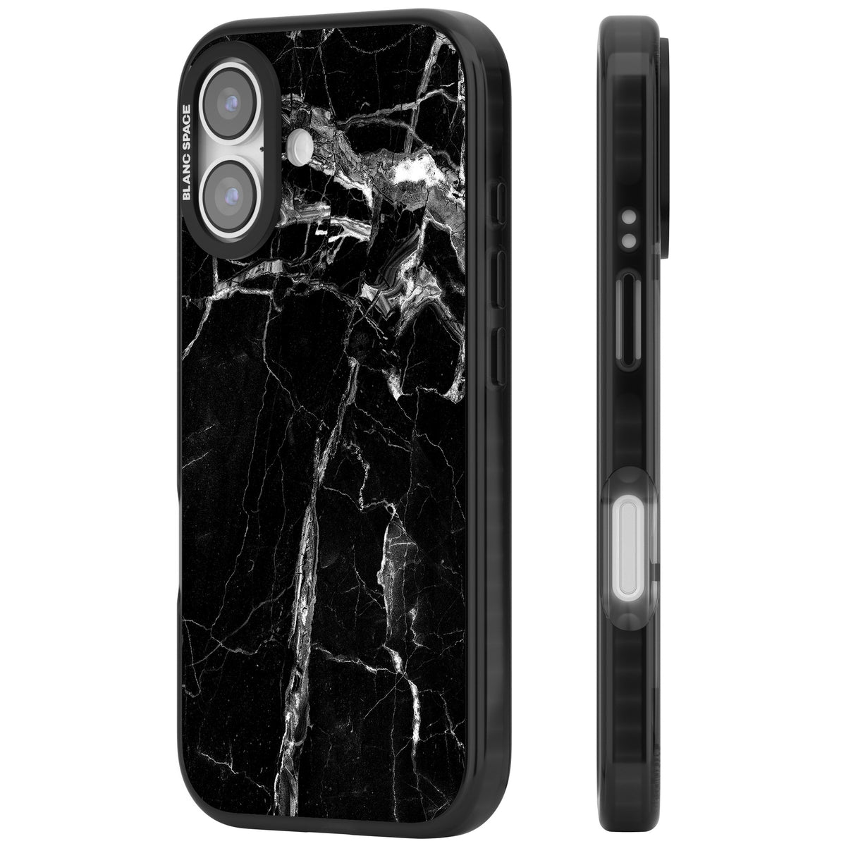 Black Onyx Marble iPhone 16 / iPhone 16 Plus / iPhone 17 Impact Black Phone Case side