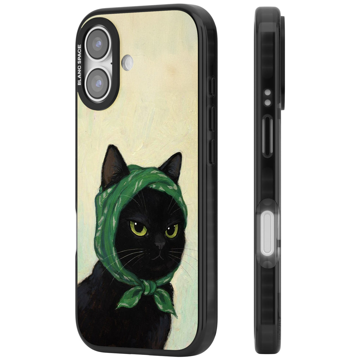 Unamused Kitty iPhone 16 / iPhone 16 Plus / iPhone 17 Impact Black Phone Case side