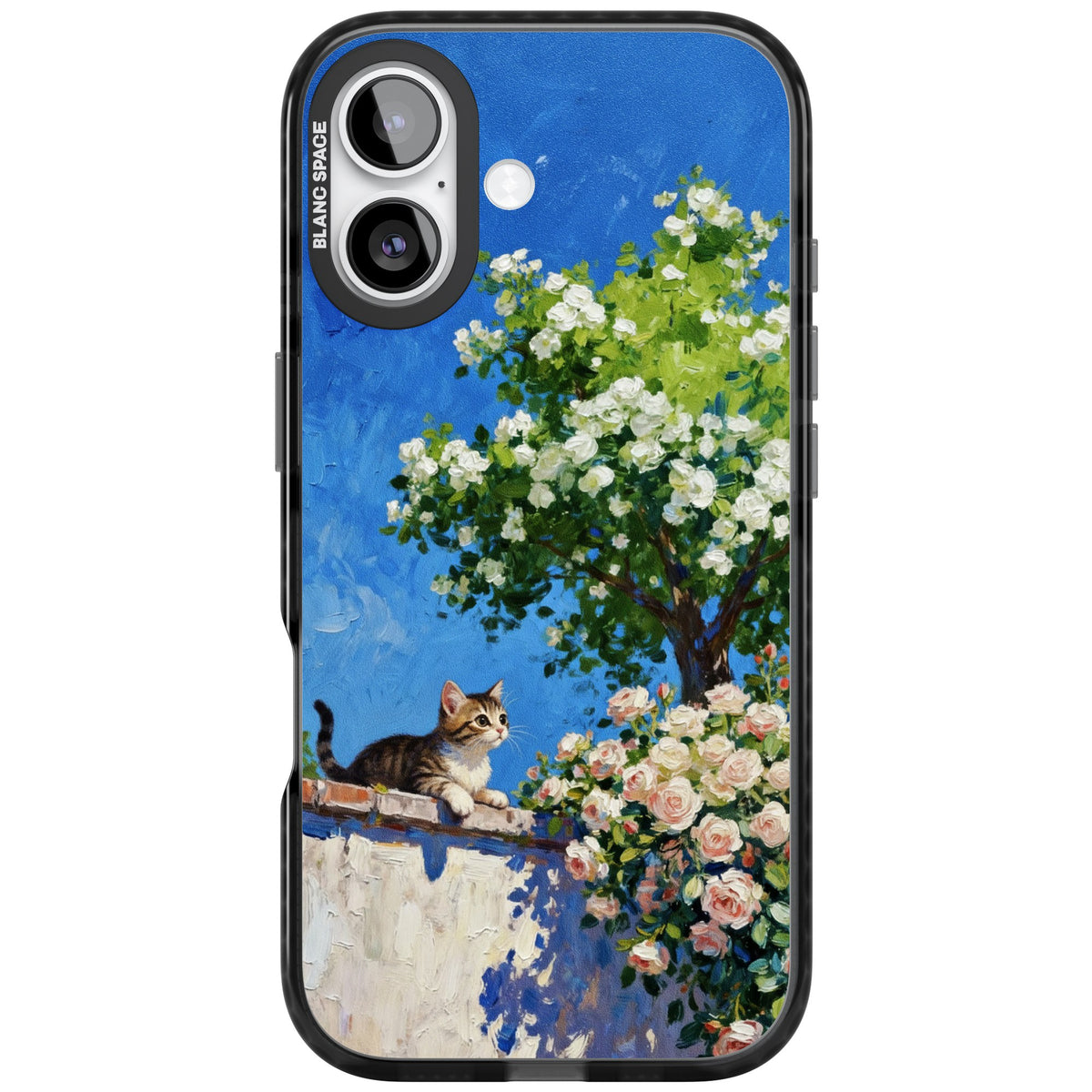 Kitten in Blooming Garden iPhone 16 / iPhone 16 Plus / iPhone 17 Impact Black Phone Case front