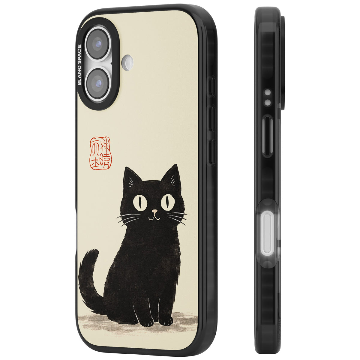 Black Ink Brushstroke Cat iPhone 16 / iPhone 16 Plus / iPhone 17 Impact Black Phone Case side