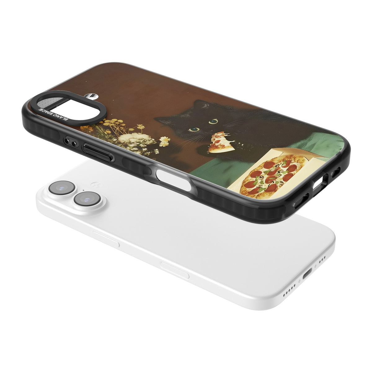 Late Night Snack Cat iPhone 16 / iPhone 16 Plus / iPhone 17 Impact Black Phone Case angled