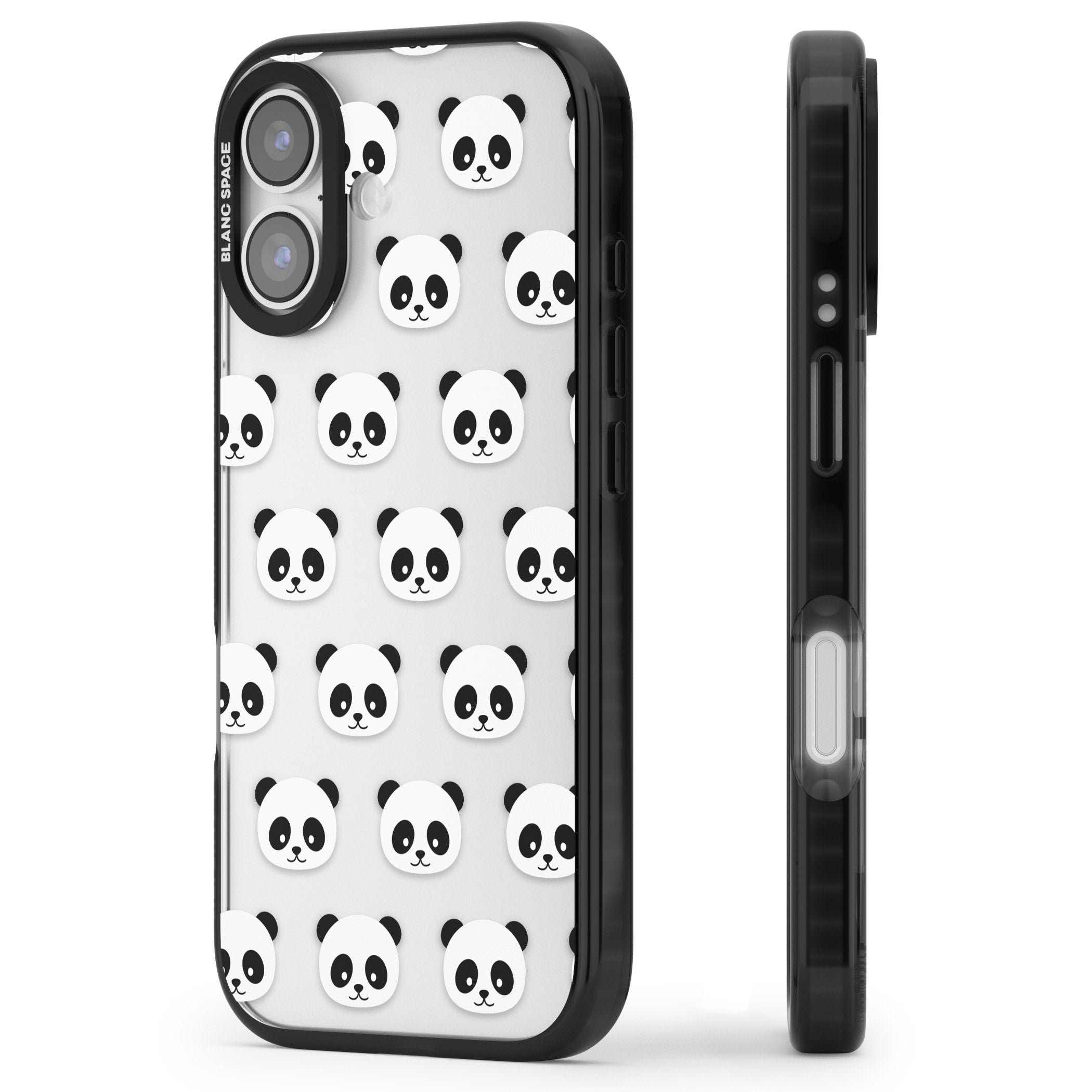 Panda Face Pattern iPhone 17 Impact Black Phone Case Side Profile