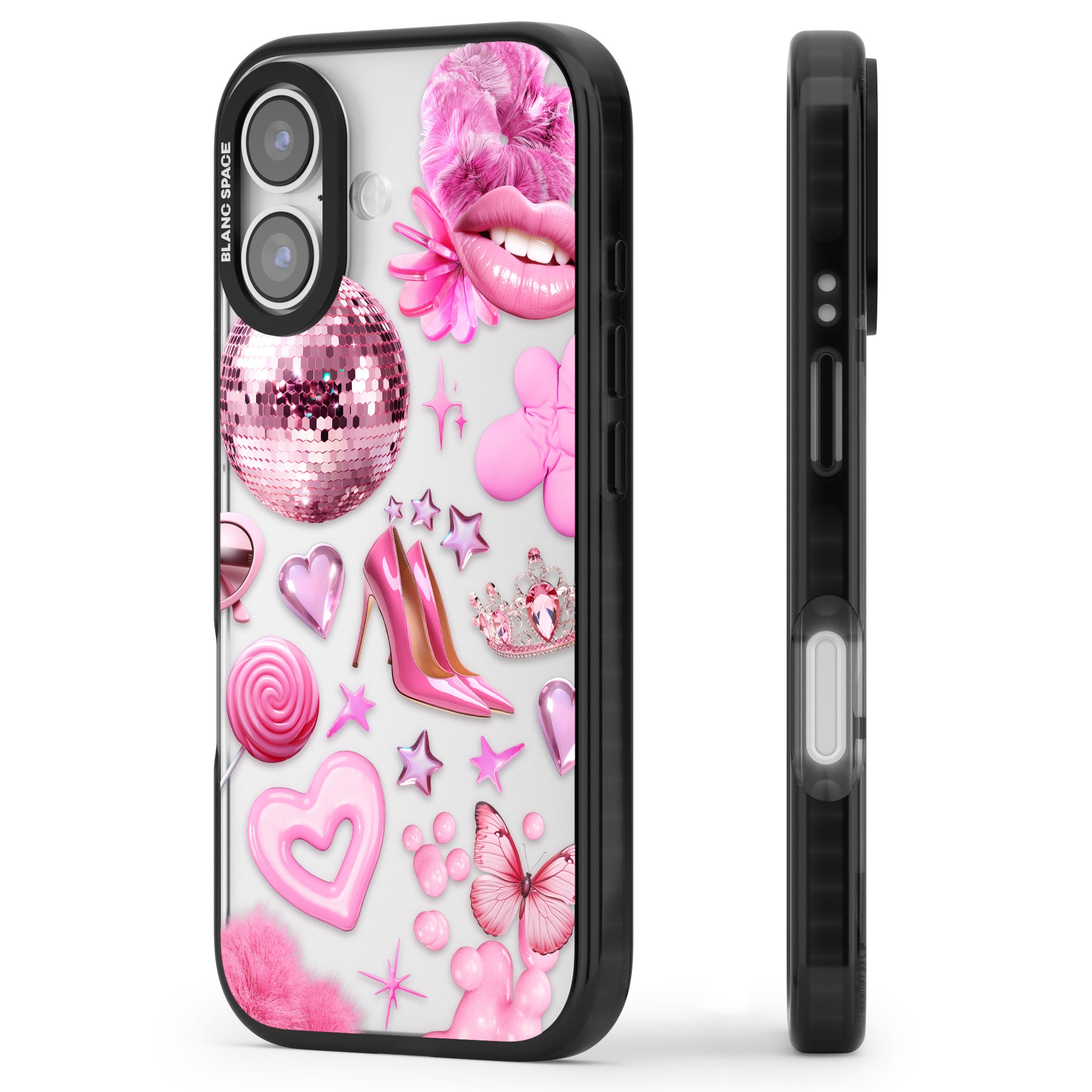 Pink Glam iPhone 17 Impact Black Phone Case Side Profile