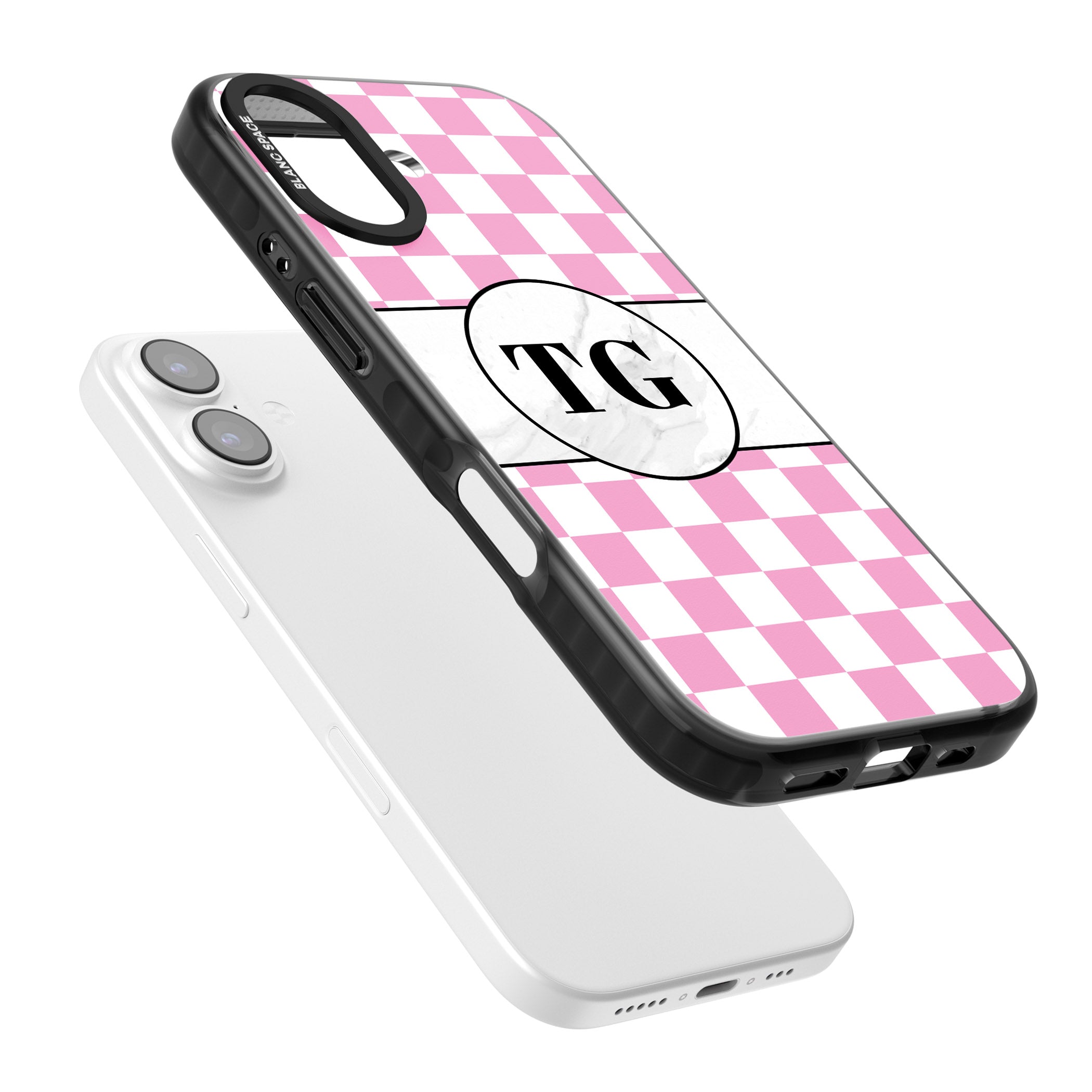 Personalised Monogrammed Pink Check iPhone 17 Impact Black Phone Case Colours