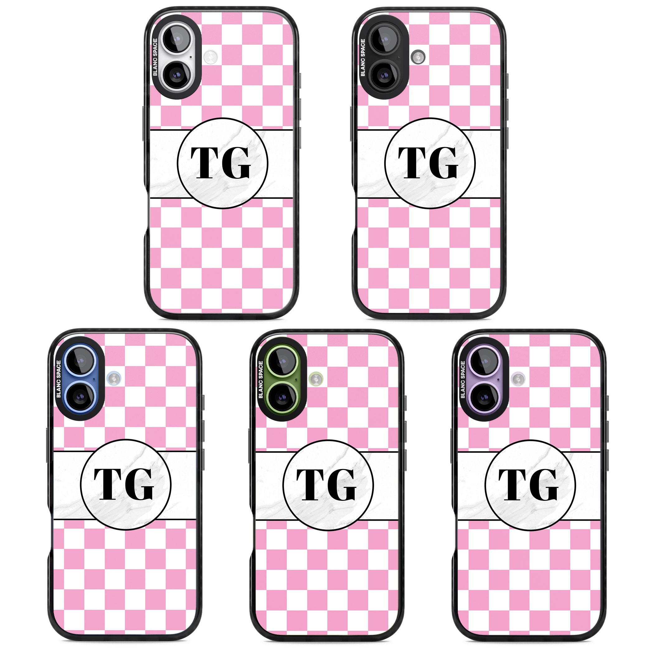 Personalised Monogrammed Pink Check iPhone 17 Impact Black Phone Case APT Impact Protection