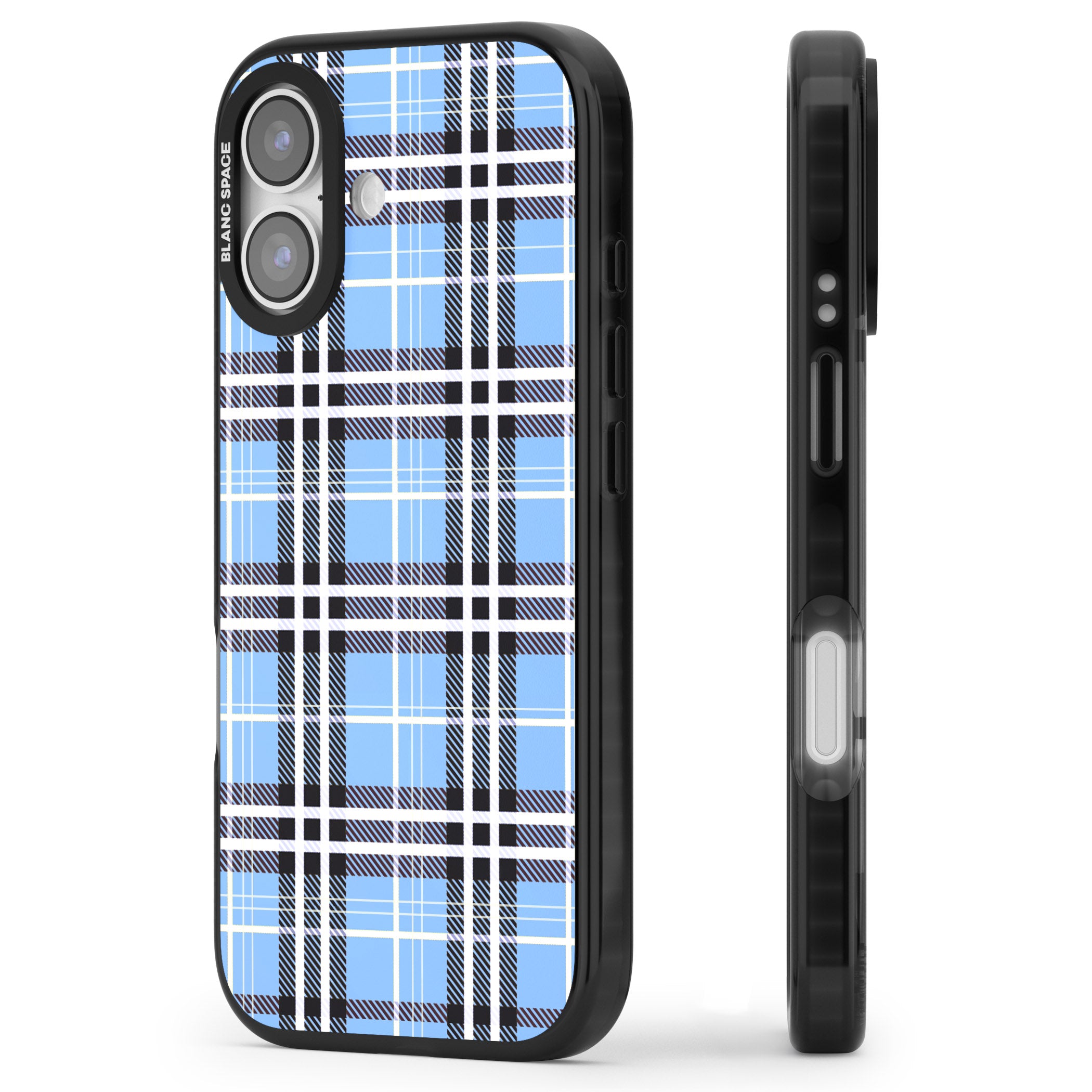 Blue Plaid iPhone 17 Impact Black Phone Case Side Profile