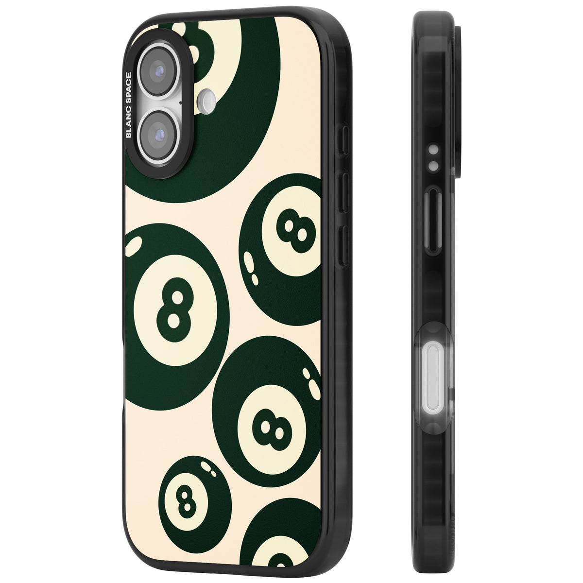 Green Eight Balls iPhone 16 / iPhone 16 Plus / iPhone 17 Impact Black Phone Case side