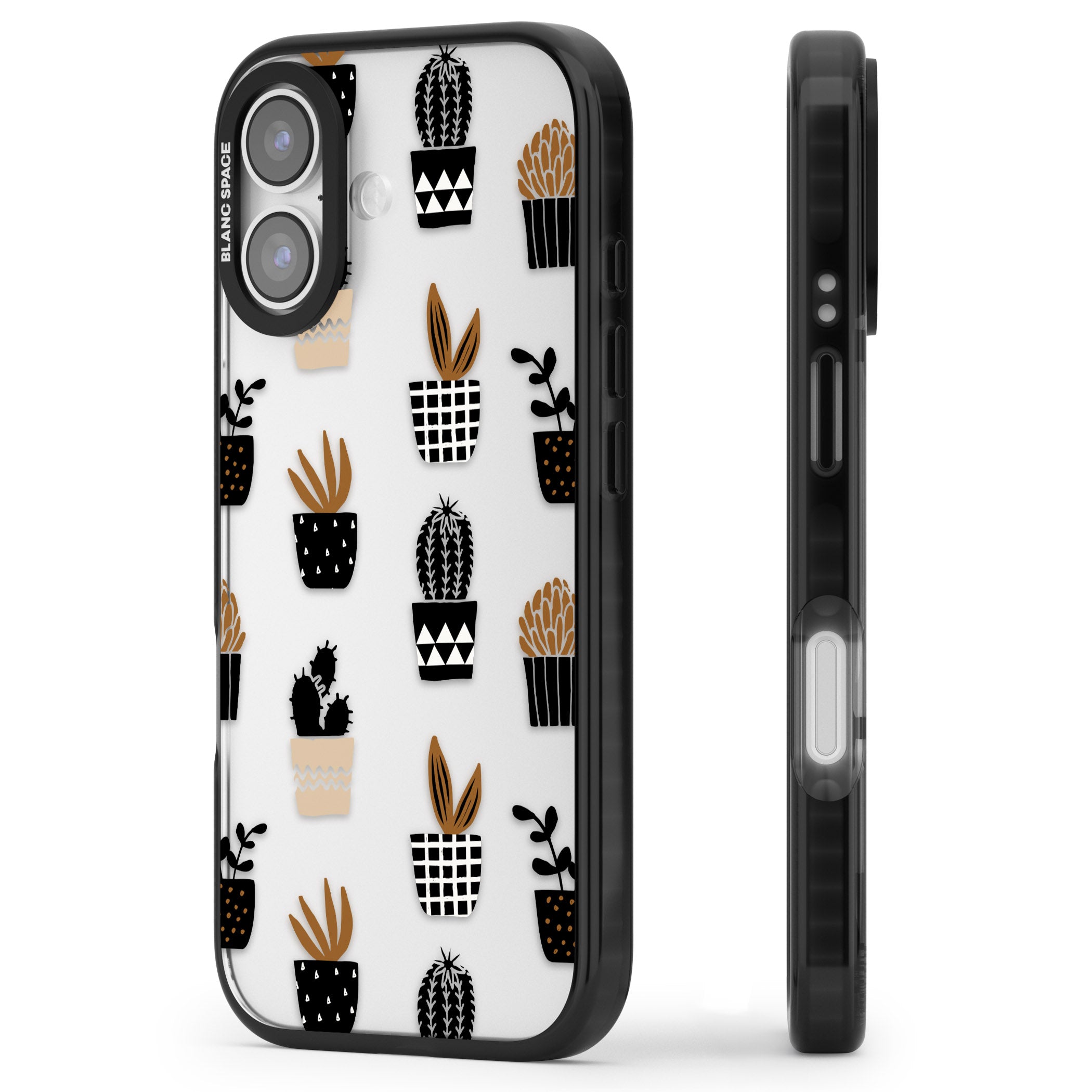 Large Mixed Plants Pattern Clear iPhone 17 Impact Black Phone Case Side Profile