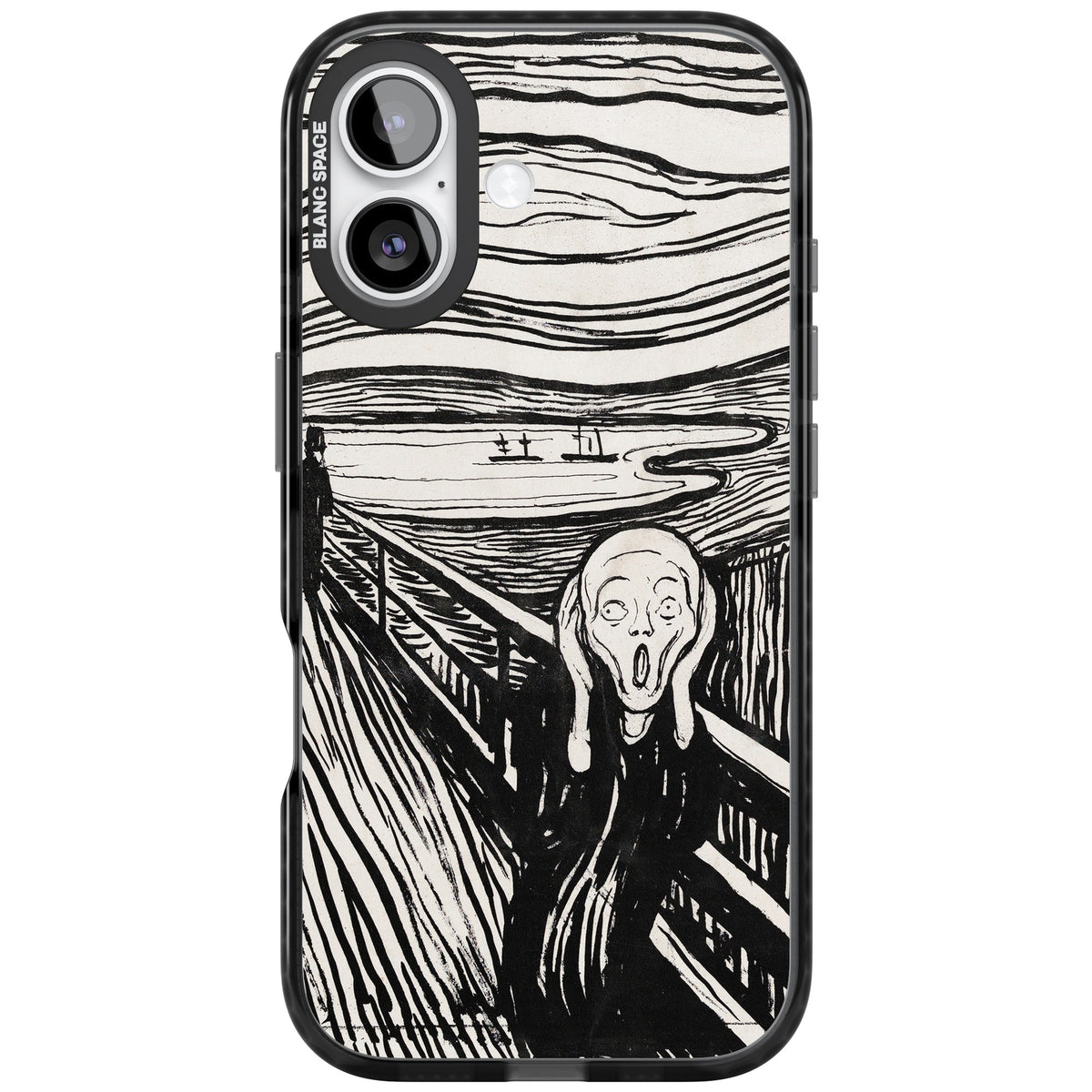 The Scream (Black & White) iPhone 16 / iPhone 16 Plus / iPhone 17 Impact Black Phone Case front