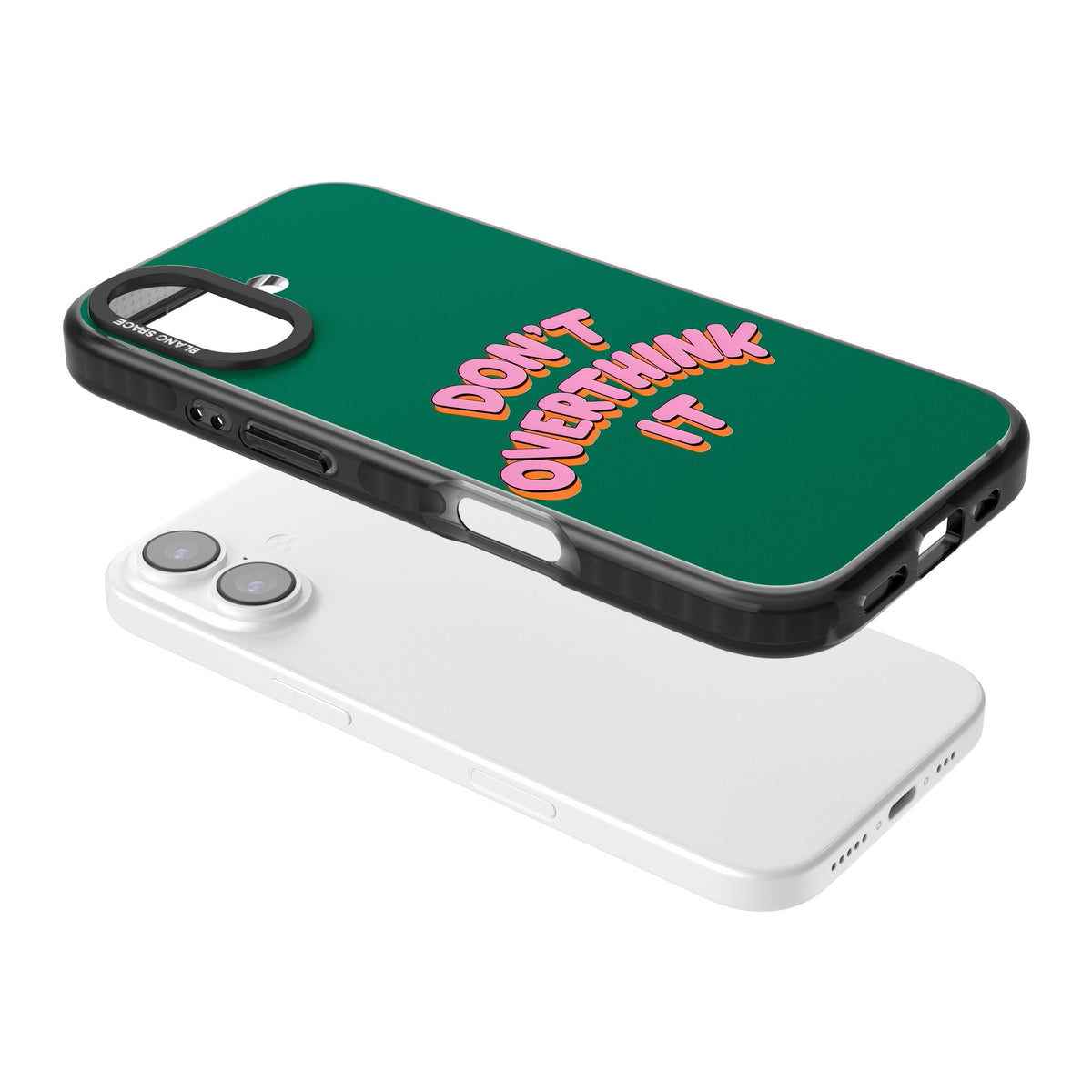 Don't Overthink It iPhone 16 / iPhone 16 Plus / iPhone 17 Impact Black Phone Case angled