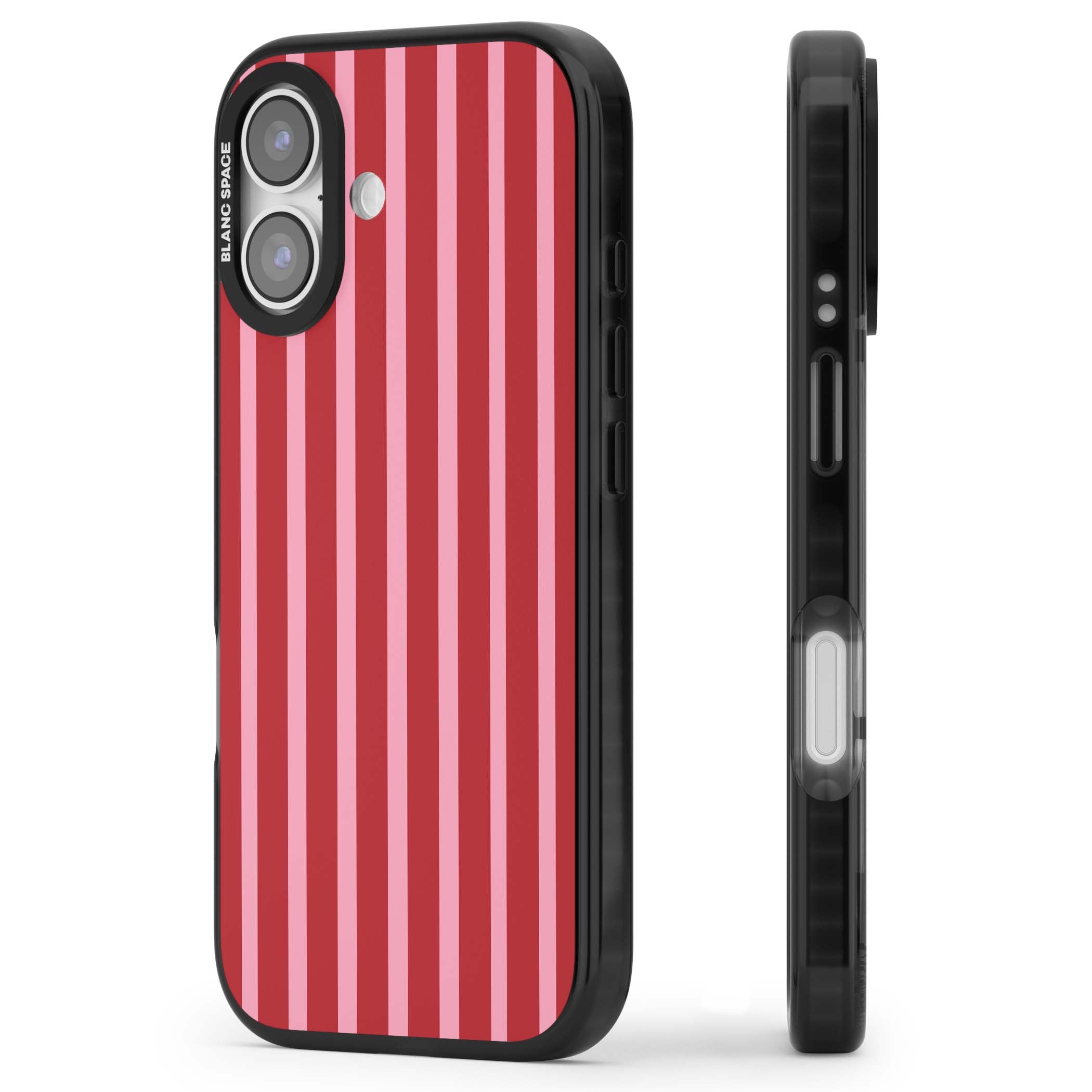 Raspberry Stripe coquette iPhone case featuring red and pink vertical stripes in a candy-inspired pattern | Clear Impact case for iPhone 17