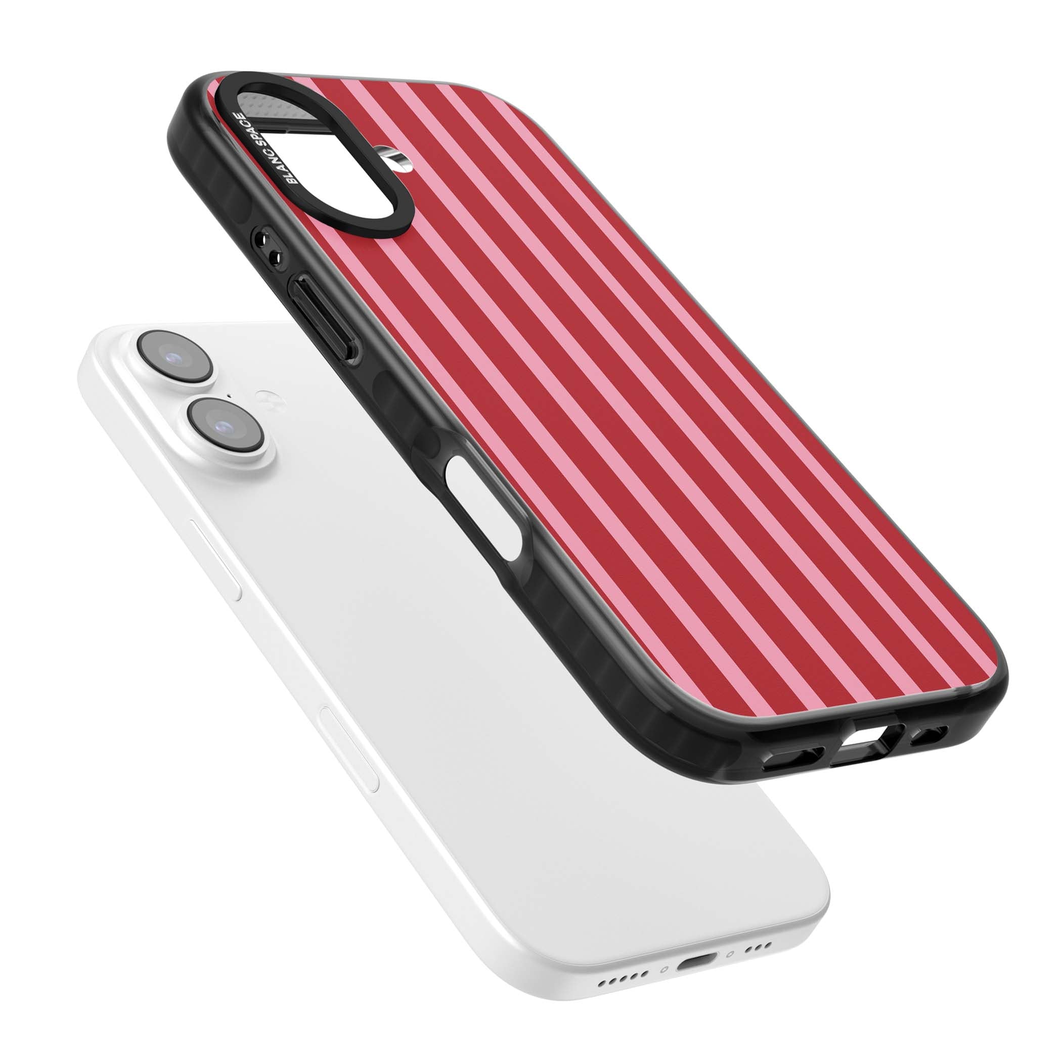 Raspberry Stripe coquette iPhone case featuring red and pink vertical stripes in a candy-inspired pattern | Clear Impact case for iPhone 17