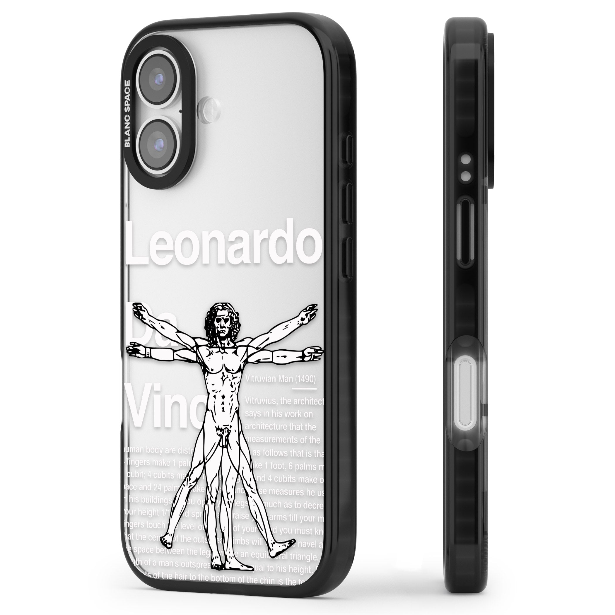 Vitruvian Man iPhone 17 Impact Black Phone Case Side Profile