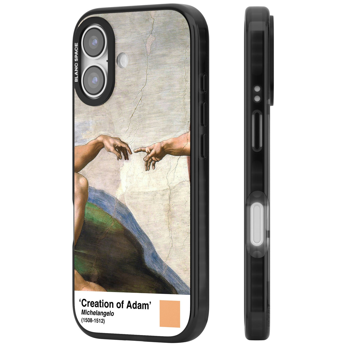 Creation Of Adam iPhone 16 / iPhone 16 Plus / iPhone 17 Impact Black Phone Case side