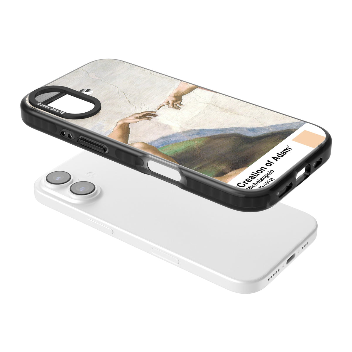 Creation Of Adam iPhone 16 / iPhone 16 Plus / iPhone 17 Impact Black Phone Case angled