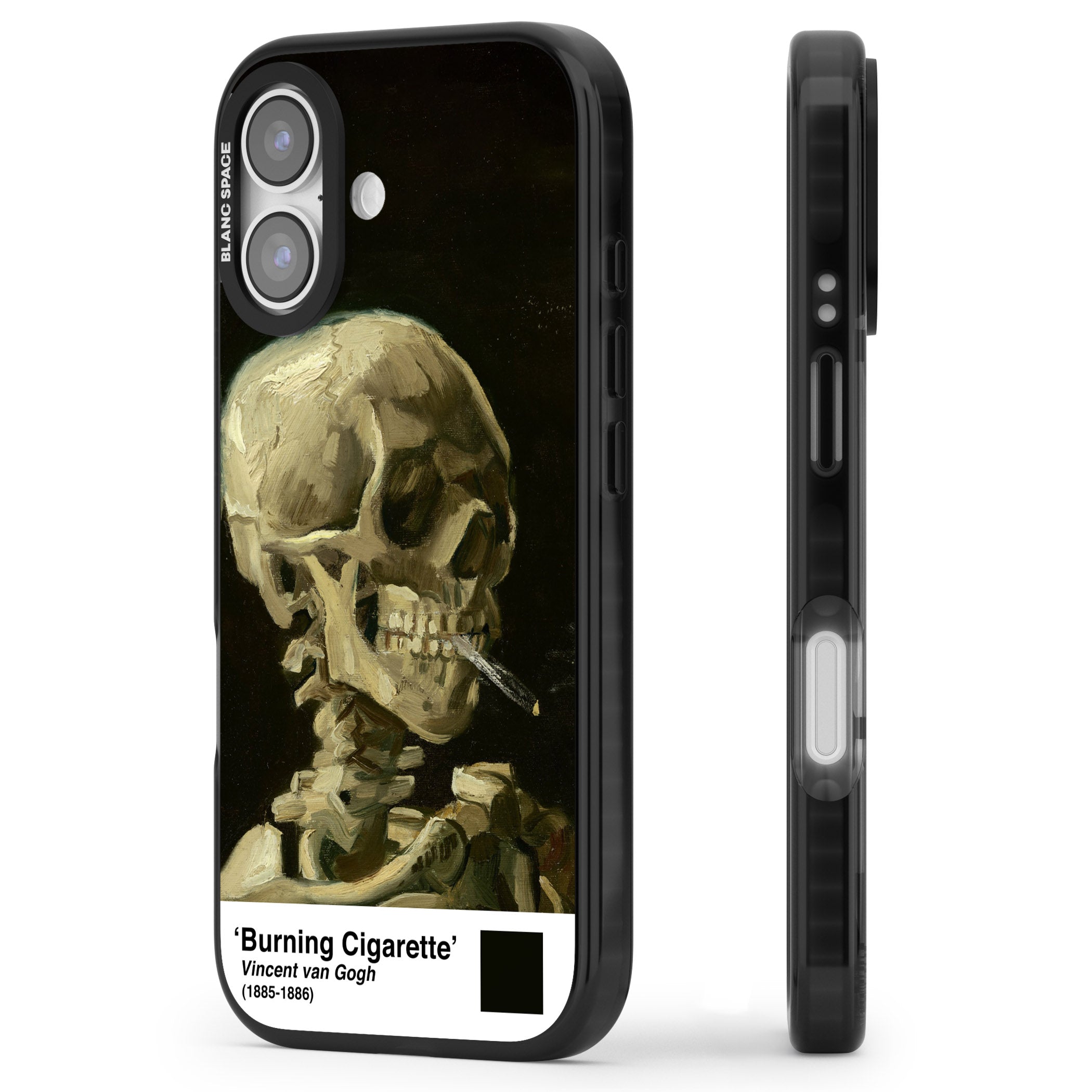 Skull Of A Skeleton With Burning Cigarette iPhone 17 Impact Black Phone Case Side Profile