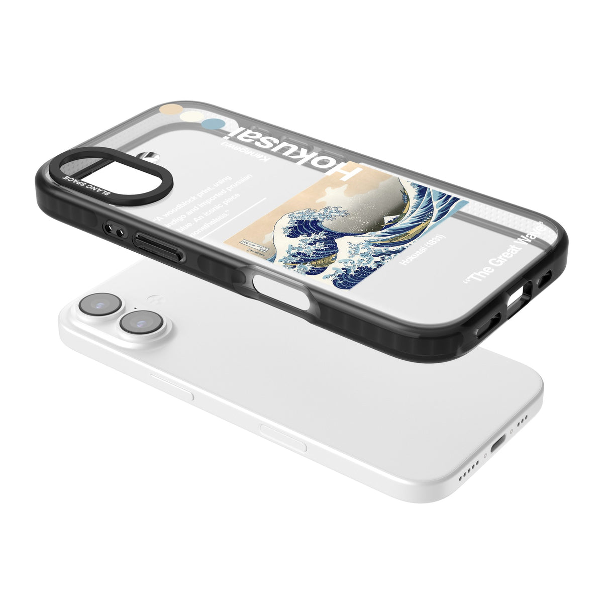The Great Wave iPhone 16 / iPhone 16 Plus / iPhone 17 Impact Black Phone Case angled