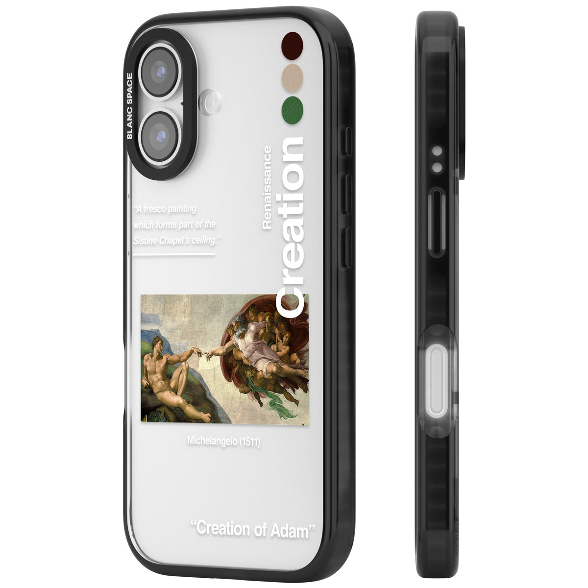 Creation Of Adam Michelangelo iPhone 16 / iPhone 16 Plus / iPhone 17 Impact Black Phone Case side