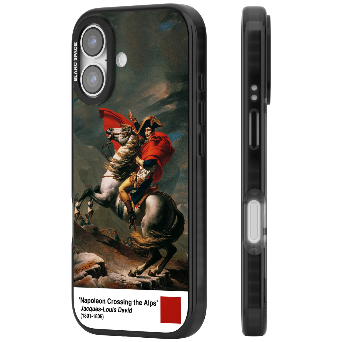 Napoleon Crossing The Alps iPhone 16 / iPhone 16 Plus / iPhone 17 Impact Black Phone Case side