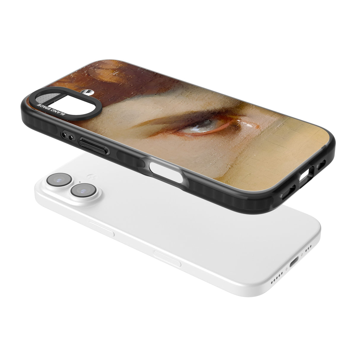 Fallen Angel iPhone 16 / iPhone 16 Plus / iPhone 17 Impact Black Phone Case angled