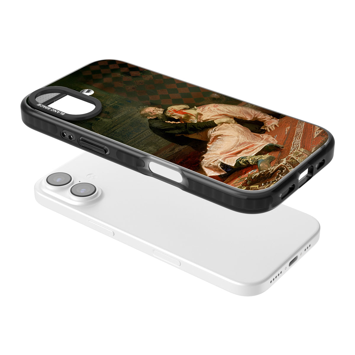 Ivan The Terrible & His Son iPhone 16 / iPhone 16 Plus / iPhone 17 Impact Black Phone Case angled