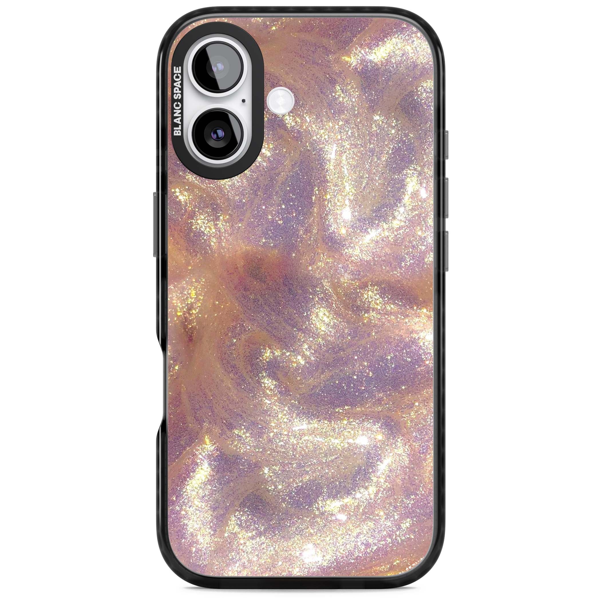Shimmer marble iPhone case featuring rose gold glitter swirls, lilac shimmer and iridescent pearl finish | Clear Impact case for iPhone 17