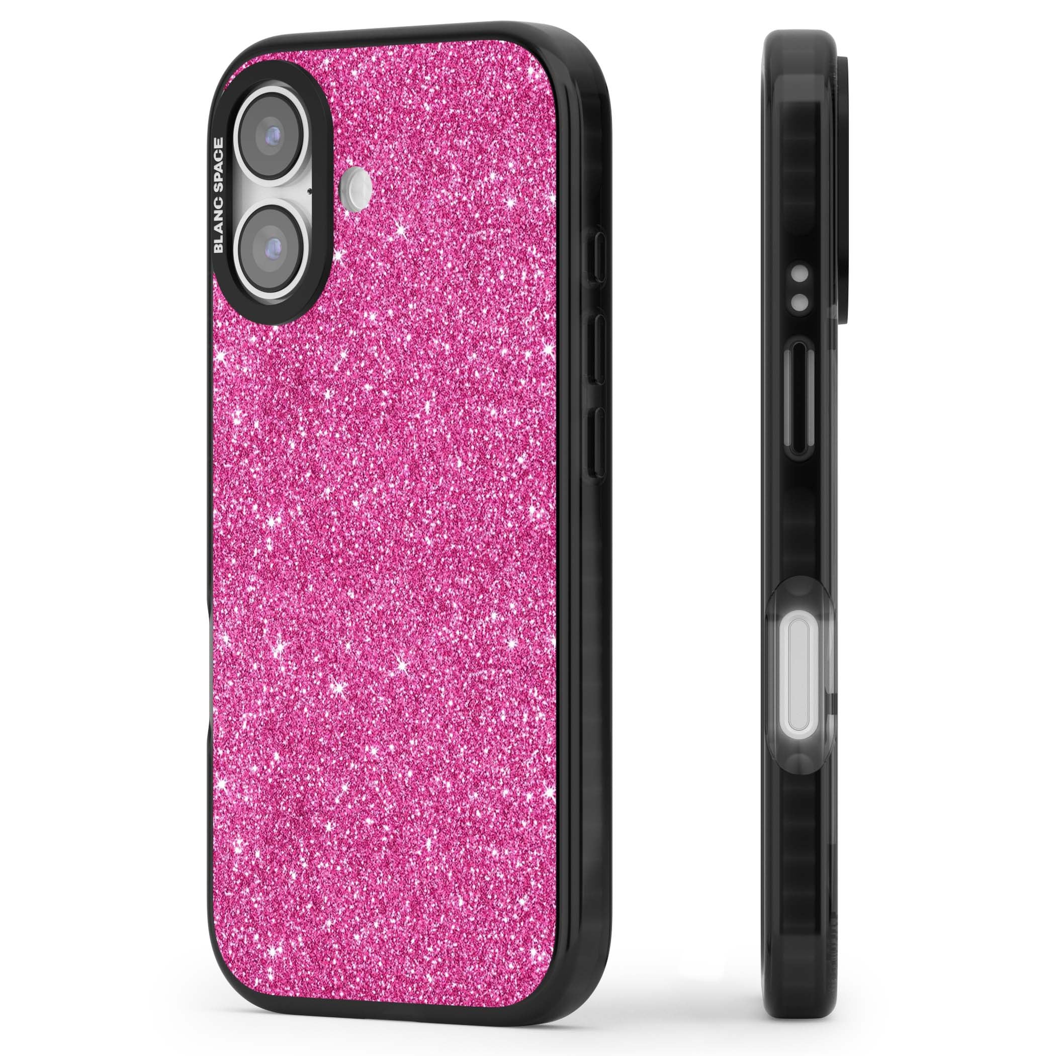 Pink Glitter Y2K iPhone case featuring hot pink glitter wallpaper with sparkle shimmer effect | Clear Impact case for iPhone 17